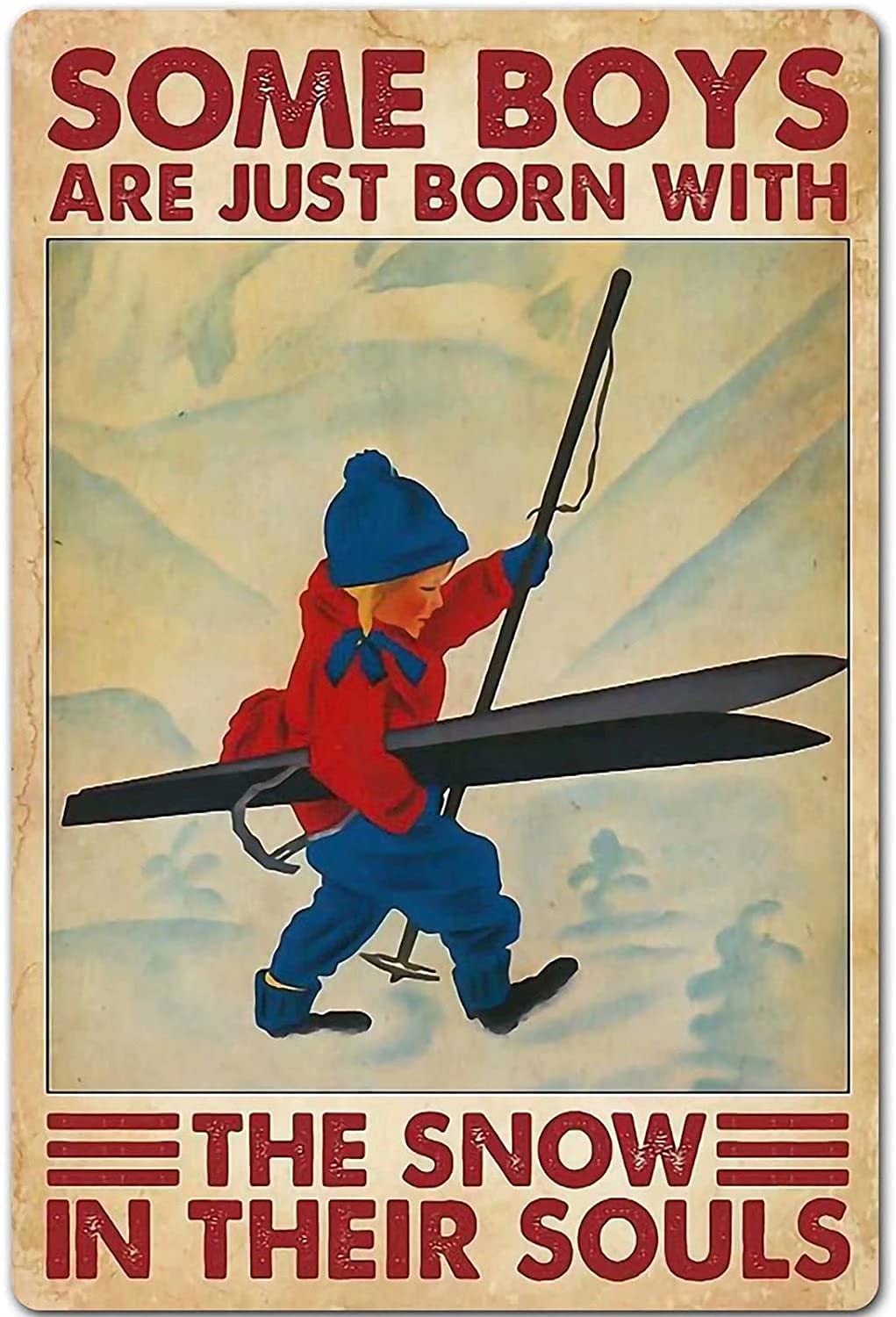 Tin Sign Ski Kid Nostalgic Tin Signs Funny Poster Art Wall Decor for Pub Bar Vintage Wall Stickers 8x12 Inch