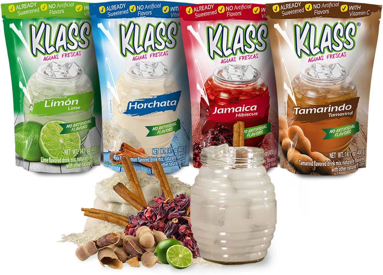 Drink Mix Mexican Variety Pack - Horchata Limeade Hibiscus & Tamarind - Powder Drink Mix, Water Drink Mix with Natural Flavors & Vitamin C, Makes 28 to 36 Quarts (56 to 72 Drinks)