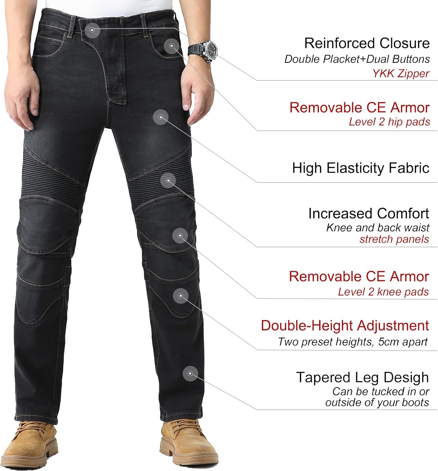 CTBQiTom Men's Motorcycle Pants Motocross Riding Jeans Adventure Motorbike Pants with Knee and Hip CE Armor Protector Pads - Image 4