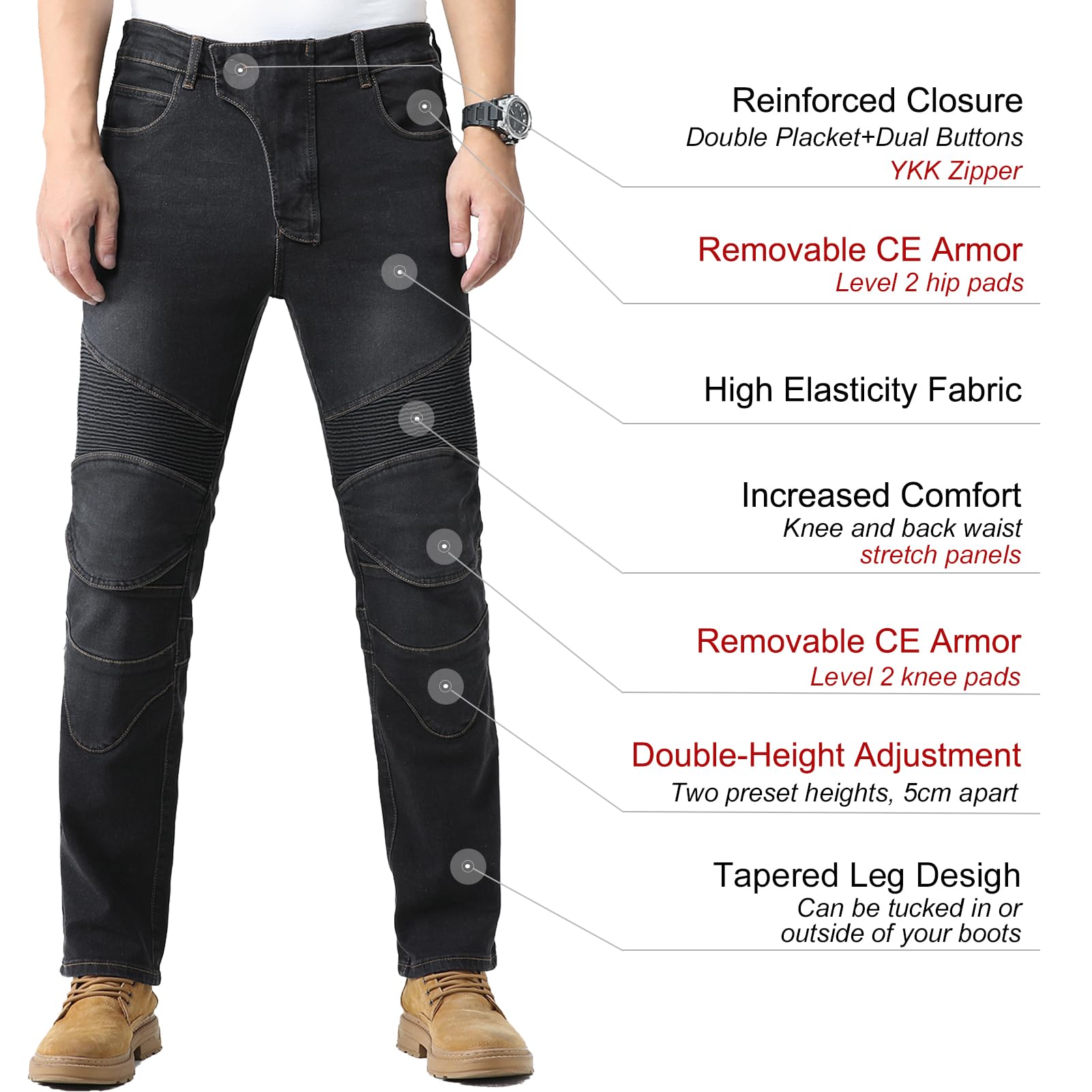 CTBQiTom Herren Motorrad Jeans Motorrad Hosen Schutz Motorradhose mit Abnehmbarer CE Rüstung