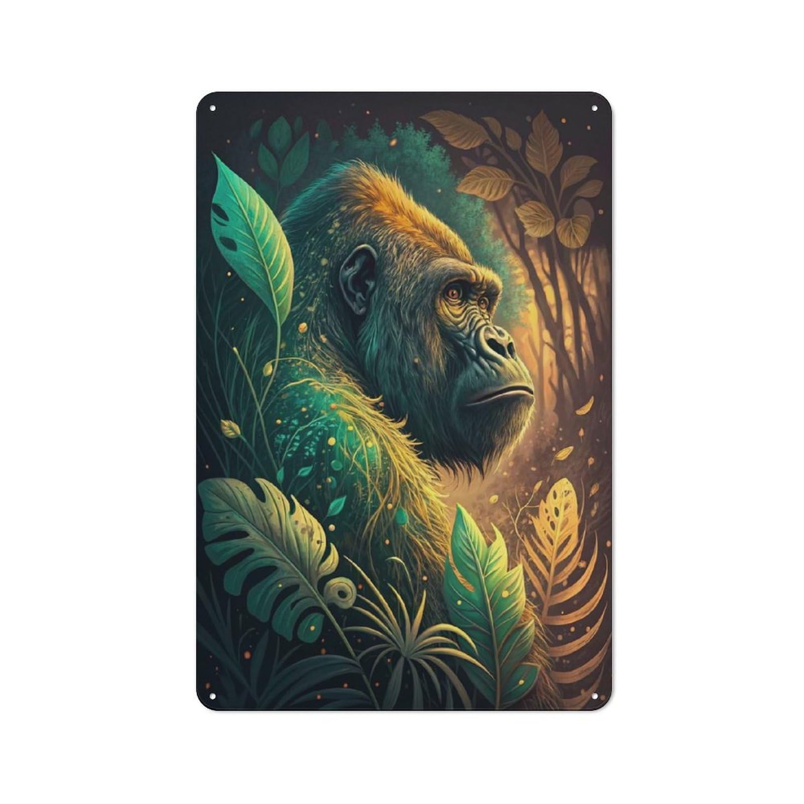 Vintage Tin Sign 30x20cm Featuring Majestic Gorilla in Lush Jungle for Home Bar Wall, Suited to Wall Displays in Home Bars And Entertaining Spaces