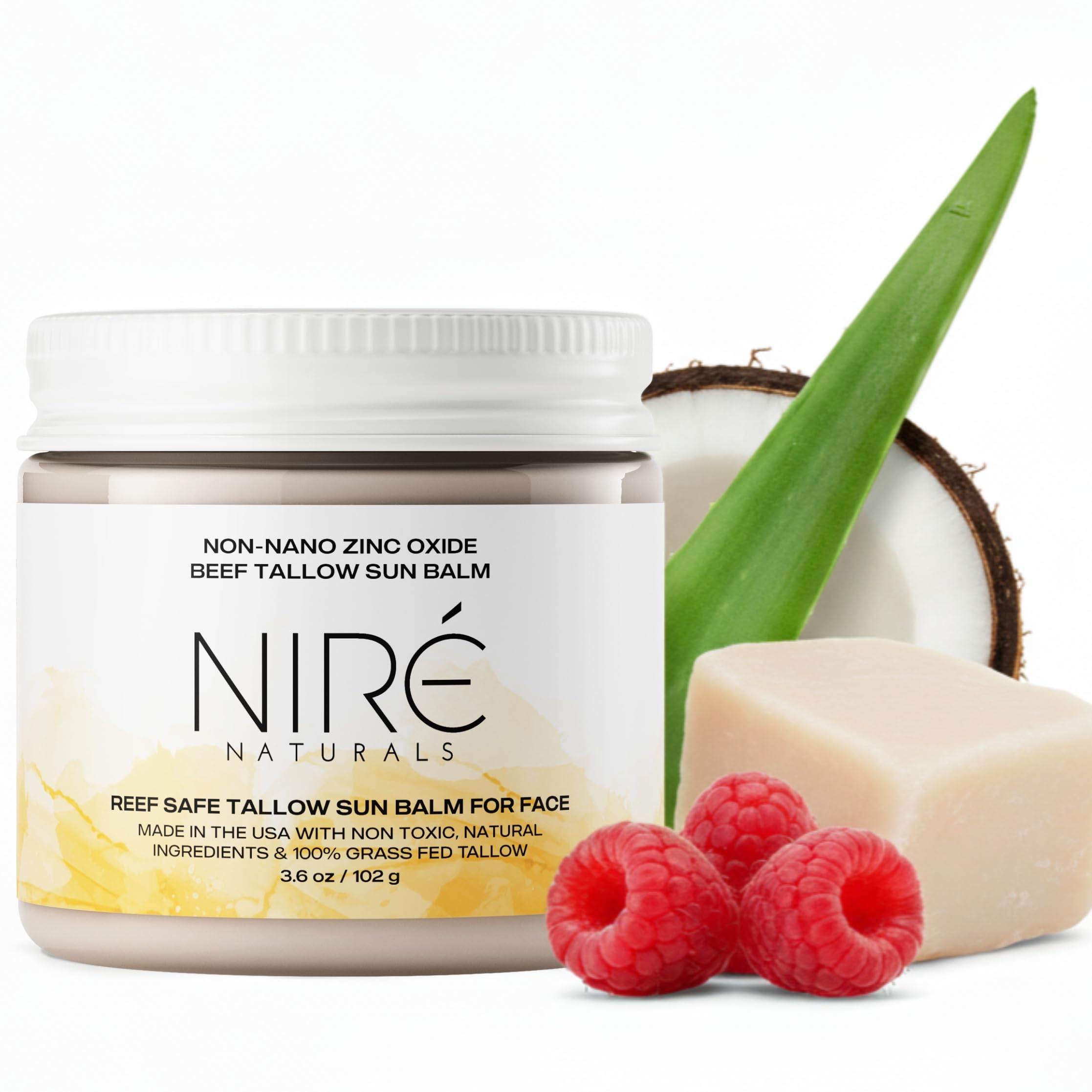 Tinted Beef Tallow Sun Balm - Reef Safe Mineral Formula with Non-Nano Zinc Oxide Non-Toxic Fragrance-Free Organic Tallow