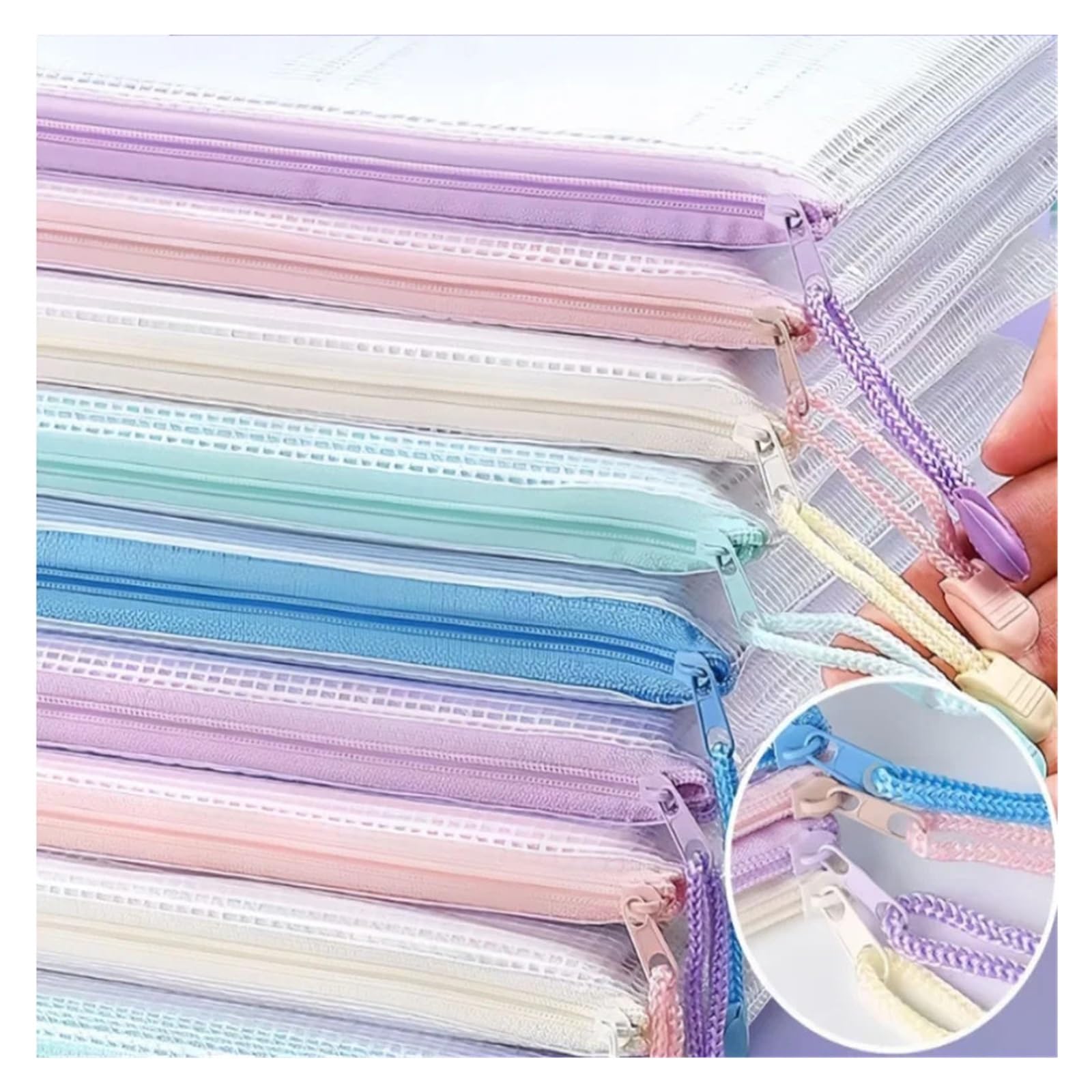 Lot de 24 pochettes zippées A4 A4 en maille avec fermeture éclair - Couleur pastel macaron - Pochette épaisse pour documents - Organiseur de bureau ou d'école