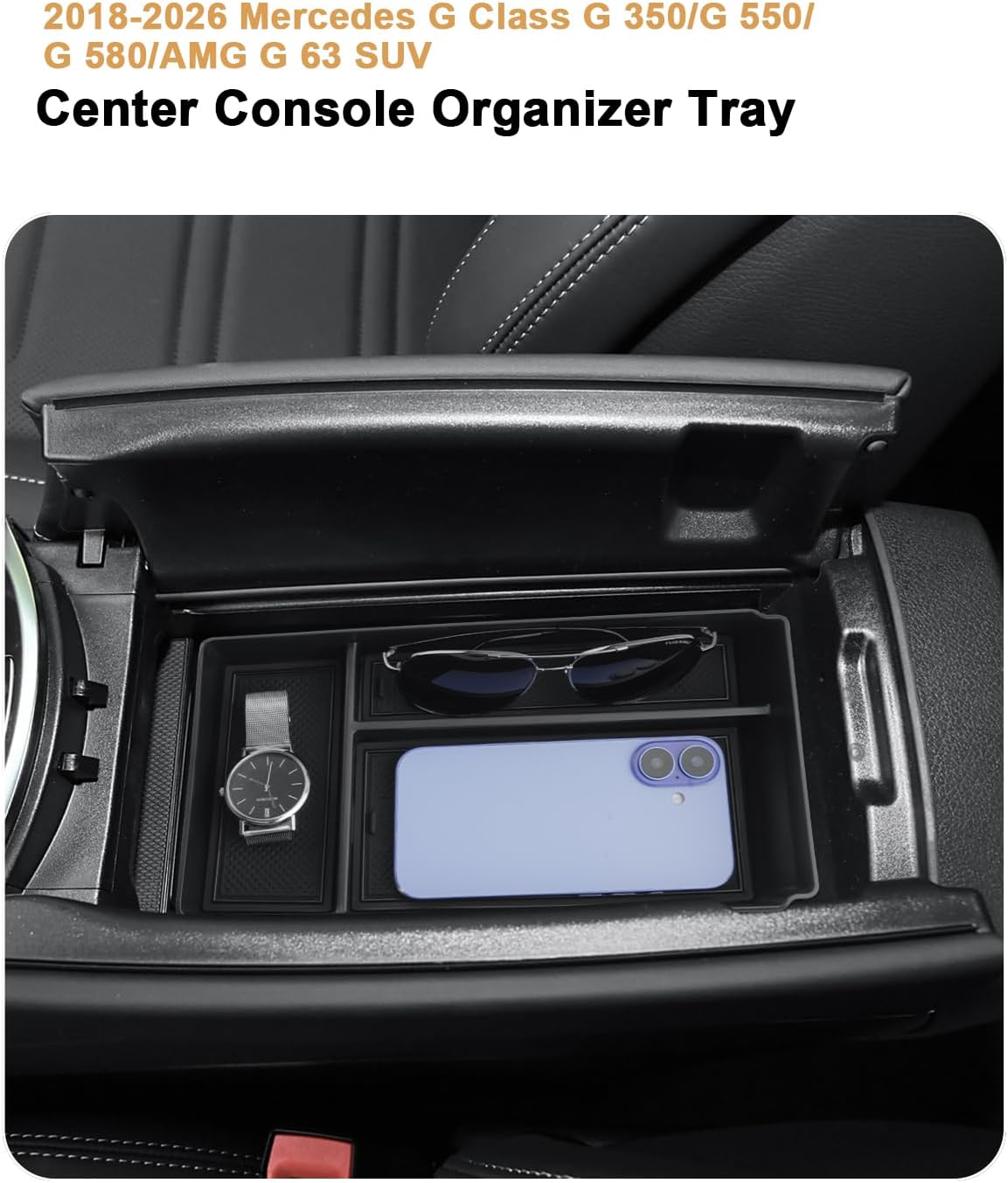 ECOZEN Center Console Organizer For 2018-2026 Mercedes G Class SUV G 350/G 550/G 580/AMG G 63 - Armrest Box Storage Tray Compatible with 2018-2026 Mercedes G Wagon Accessories Armrest Organizer ABS