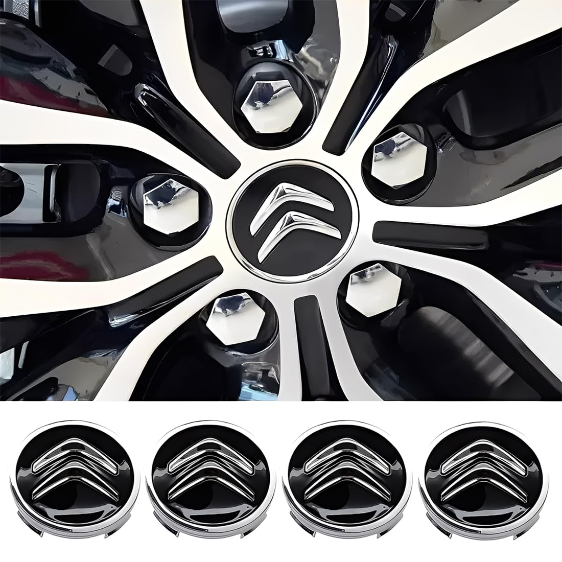 4 Pezzi Accessori Per Tappi Coprimozzo Per Citroen 60Mm C1 C3 C4 C5 C6 Ds3 Fregi Cerchi In Lega Logo（Nero）