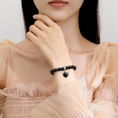 MAIBAOTA Healing Crystal Bracelet for Women, 8 mm Natural Gemstone Beaded Bracelet, Love Heart Bracelet Jewelry Gifts for Birthday Mothers Day Valentine's Day Anniversary