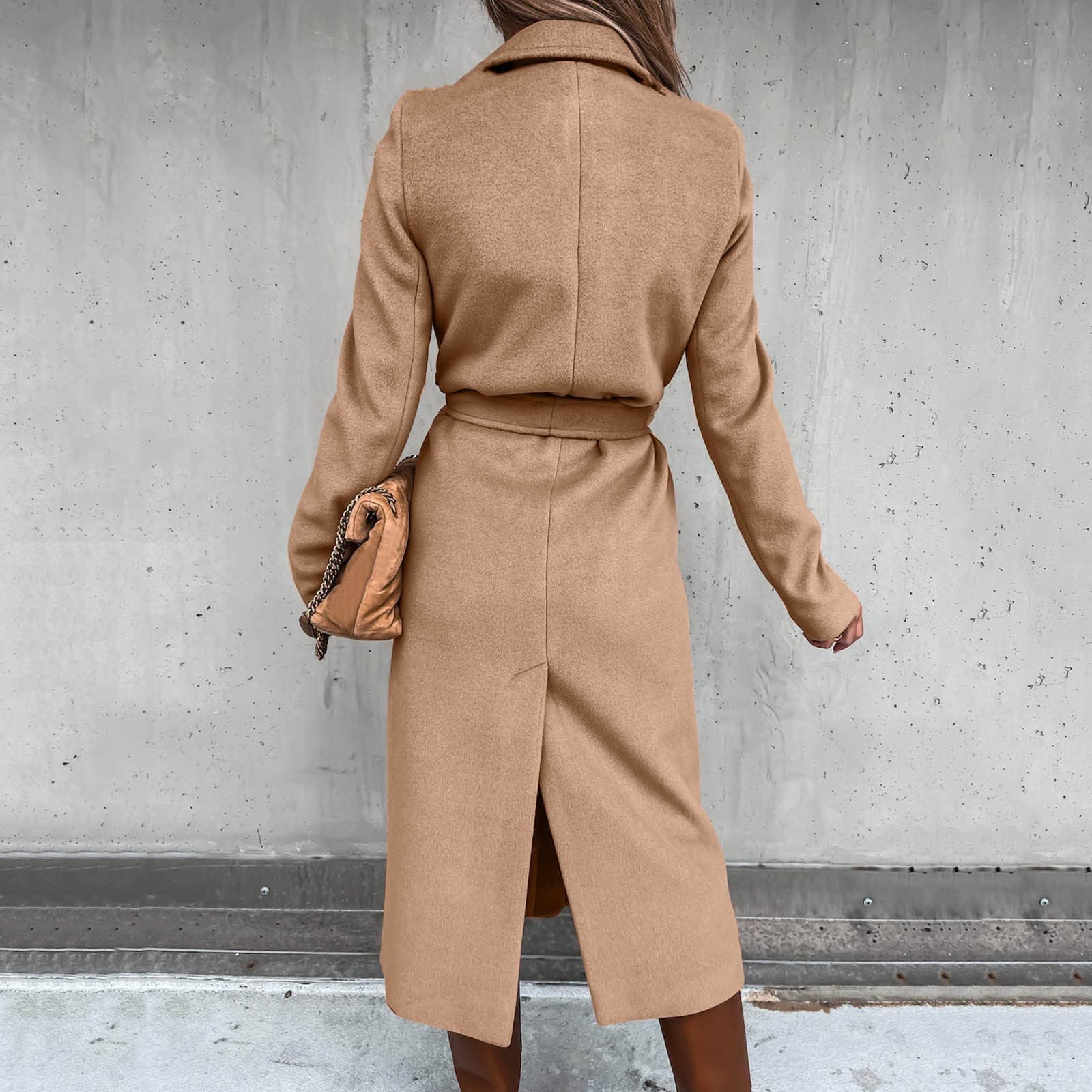 Wintermantel Damen Lang Mantel Damen Winter Wollmantel Winddicht Trenchcoat Elegant Winterjacke Mit Taschen Reversmantel Locker Windbreaker Warm Strickmantel Einfarbig Übergangsjacke Outdoor