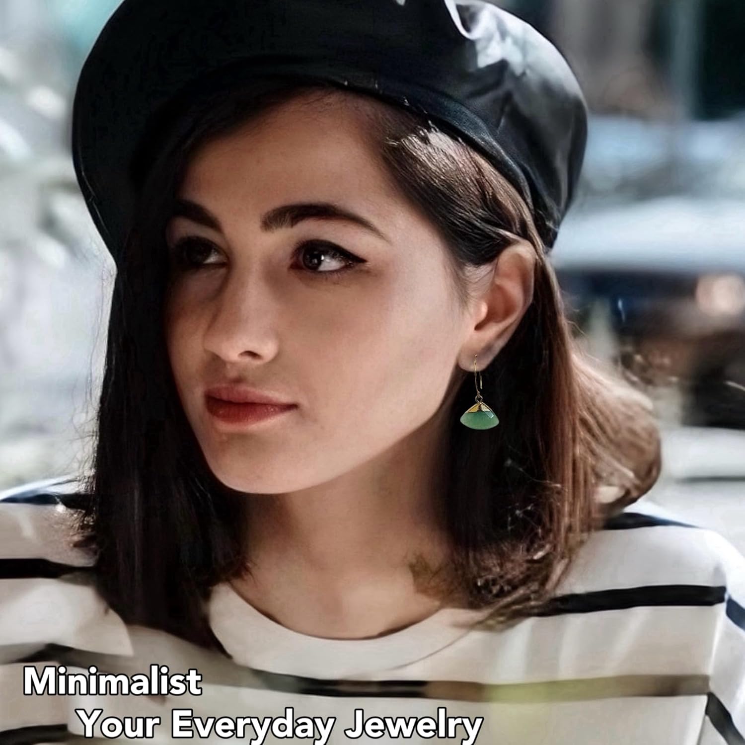 Natural Jade Fan Shape Earrings and Necklace Set, Dainty 18k Gold Plated Genuine Green Jade Jewelry, Gifts for Women Girls Birthday Christmas - Image 4