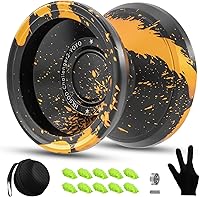Vista 1 de C2 Yoyo de metal que no responde para adultos con kit de rodamientos de yoyo, 10 cuerdas de yoyo, estuche y guante, (negro dorado)