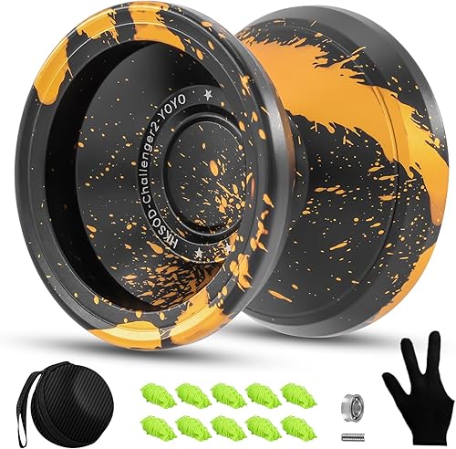 C2 Yoyo de metal que no responde para adultos con kit de rodamientos de yoyo, 10 cuerdas de yoyo, estuche y guante, (negro dorado)