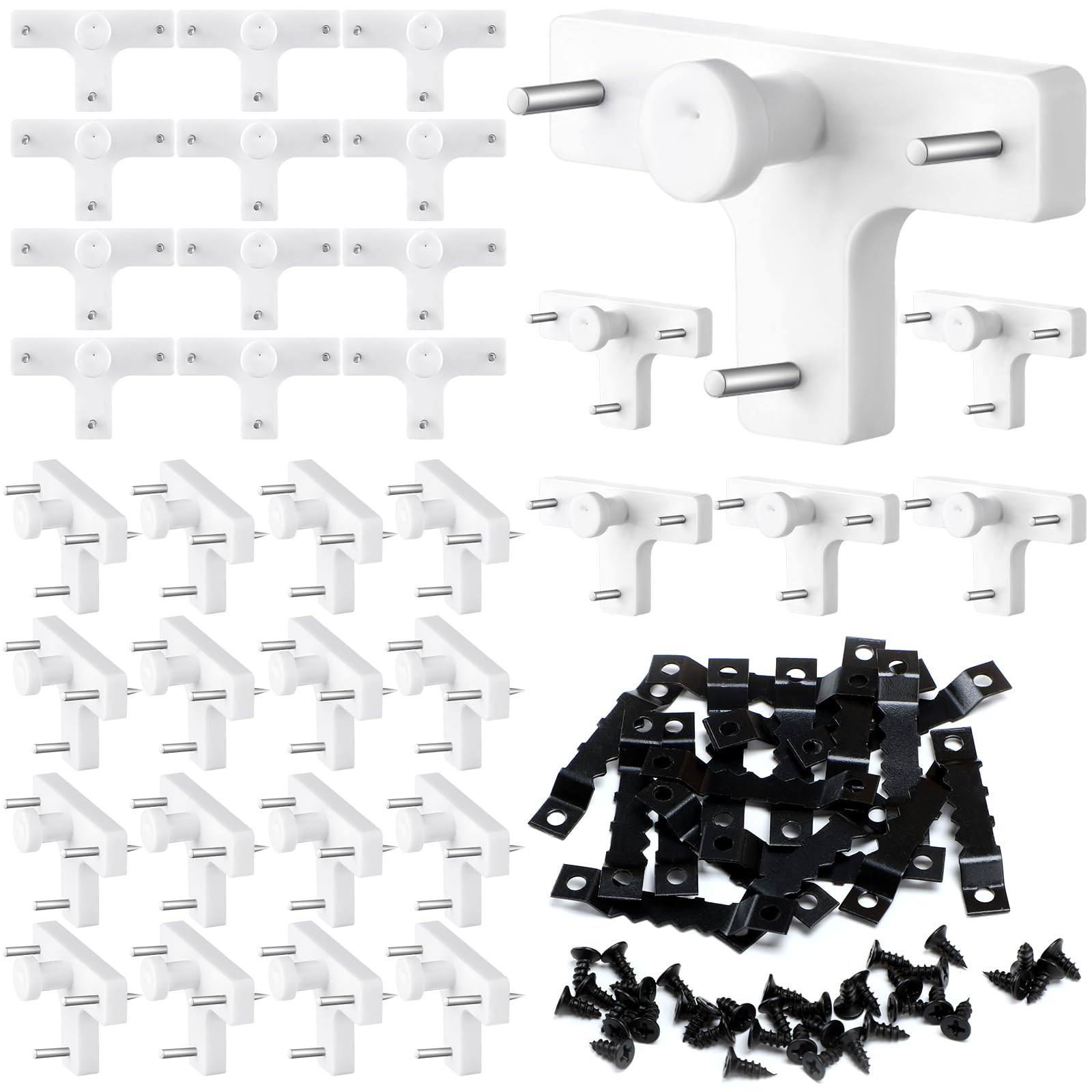 Zonon 24 Pcs Picture Hanging Kit Includes Sawtooth Picture Hangers with Screws T Shape Picture Hanging Hooks Invisible Nail Hangers No Damage Wall Hangers for Photo Frame Art Painting Drywall Concrete