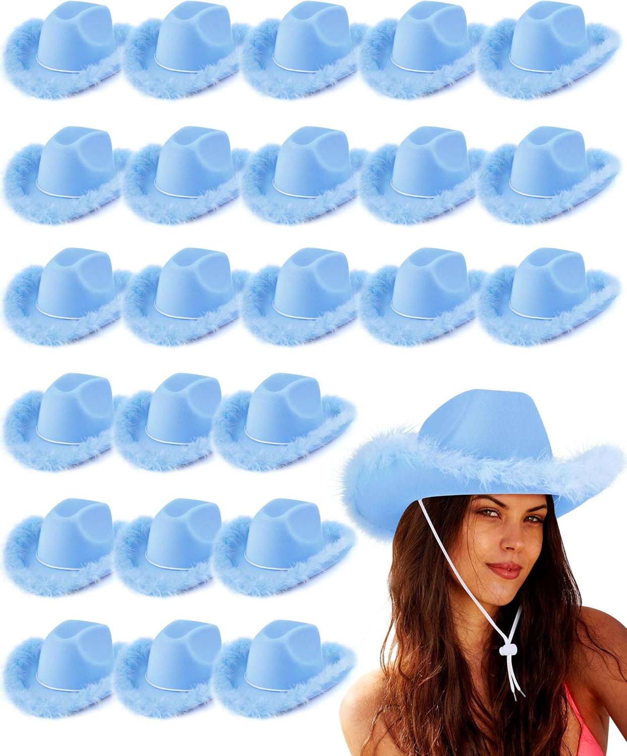 Jecery 24 Pack Pink Western Hat Bulk with Feather Boa for Women Bachelorette Birthday Party Costume