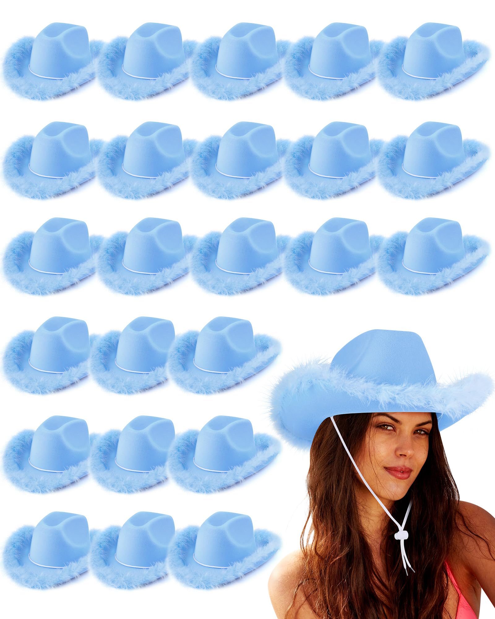 Jecery 24 Pack Western Hat Bulk with Feather Boa
