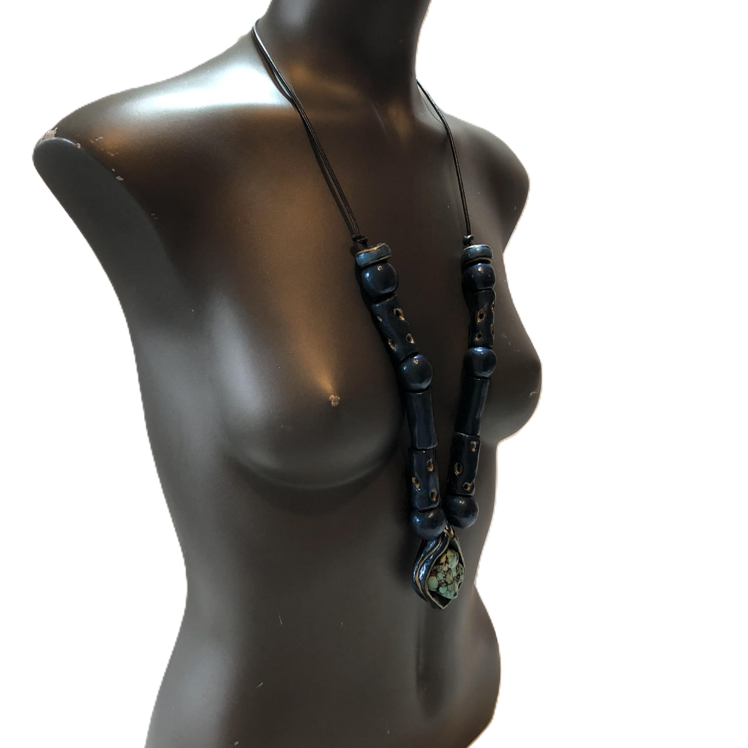 Genérico Collar largo y grueso de estilo étnico con turquesa natural