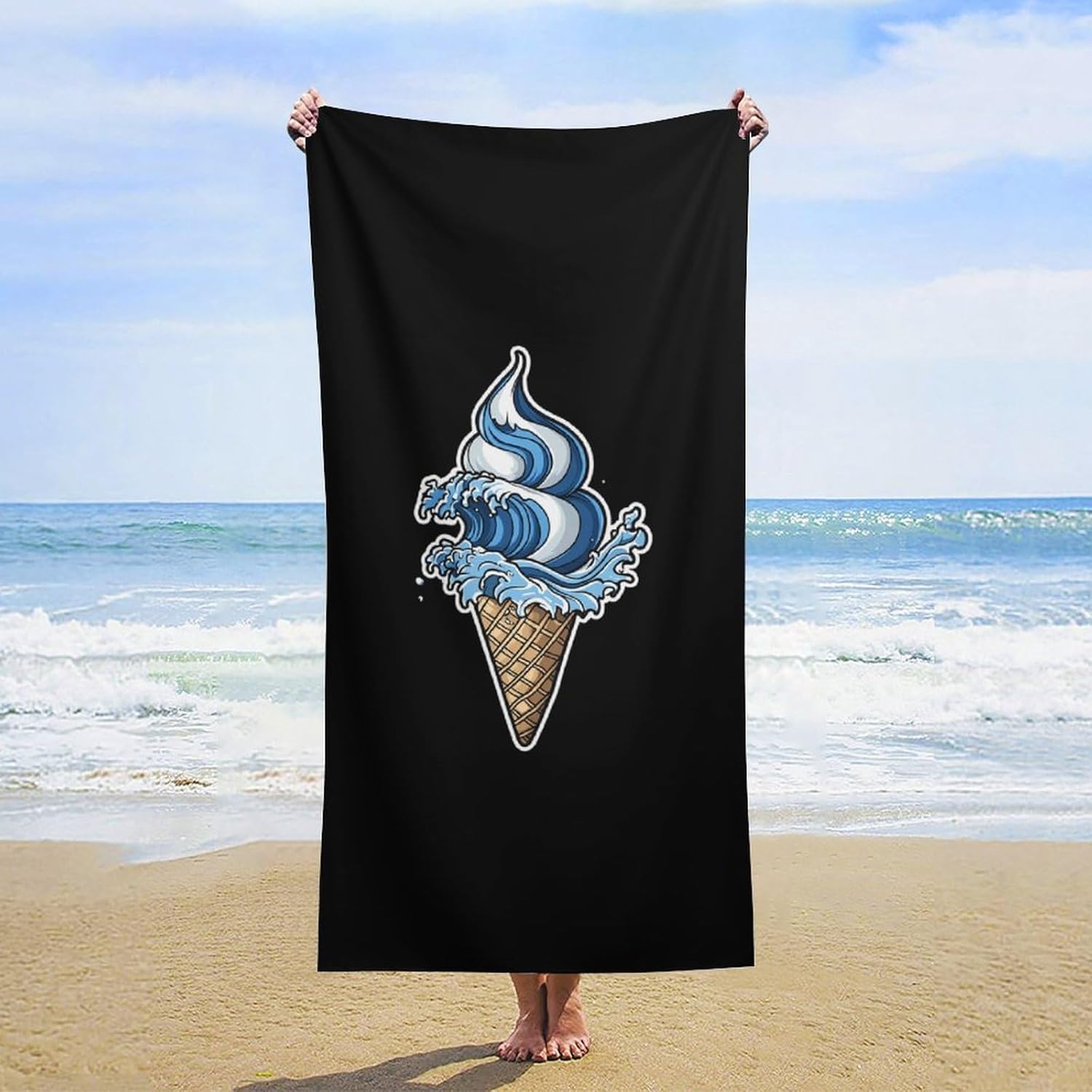 Ice Cream Cone Japanese Hokkaido Wave Beach Towels Oversized Jumbo Large Yoga Bath Towel for Pool Yoga Swim Body 160x80cm