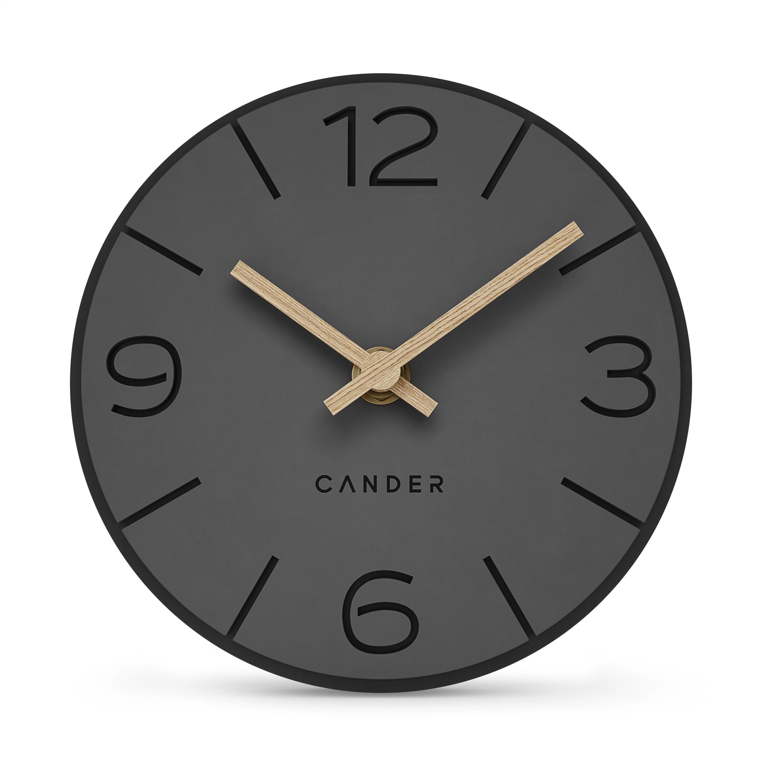 Cander Berlin MNU 2615 Y - Reloj de mesa silencioso sin tictac, 15 cm, analógico, funciona con pilas, color gris y negro