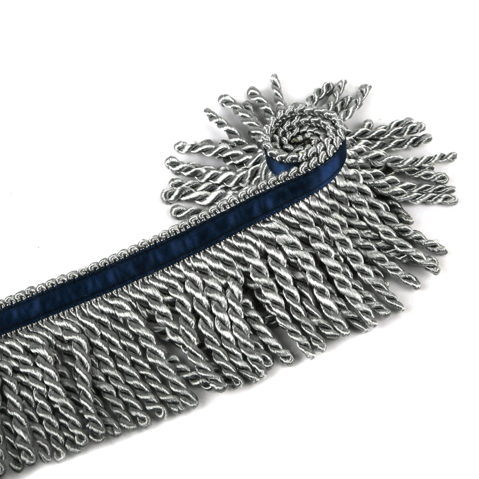 Bullion Fransenborte und Verzierungen, Zierband, 1,5 m x 6,3 cm, Stoffbordüre, Nähen, DIY-Dekoration für Kleidung, goldene hebräische Fransen mit blauem Band