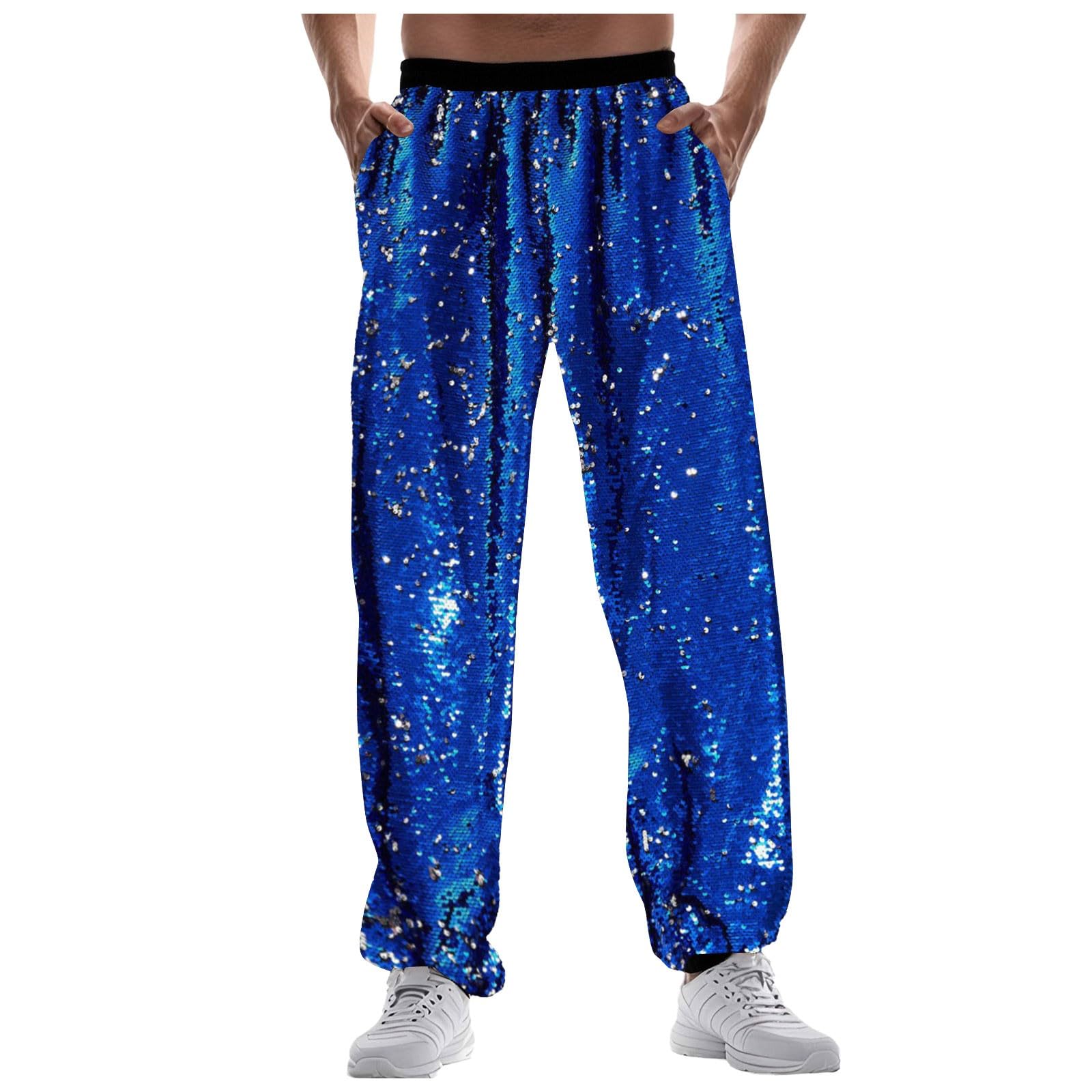 Pailletten Hose Herren Metallisch Locker Glänzende Jogger Hosen Disco Party Elastische Jogginghose Hip Hop Freizeithose Männer Stilvoll Club Sporthose Nachtclub Festlich Streetwear Karneval