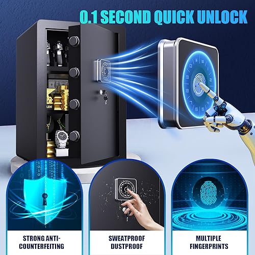 Miniatura 3 de Caja de seguridad de 3.5 pies cúbicos a prueba de fuego impermeable para el dinero, segura para el hogar, biométrica caja fuerte para dinero pequeño