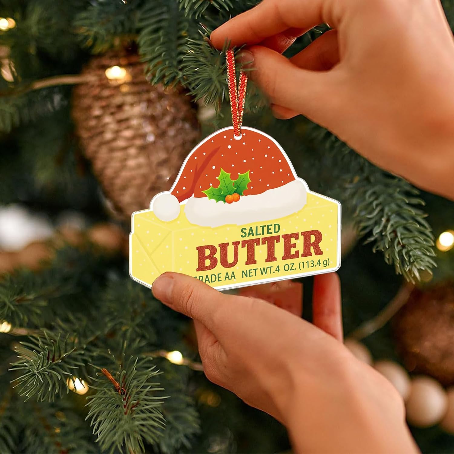 Stick of Butter Christmas Ornaments 2025-2D Acrylic Food Ornaments for Christmas Tree Decorations-Funny Xmas Ornament Stick of Butter Xmas Keepsake Gifts for Kids Women Men Home Party Decor - Image 4