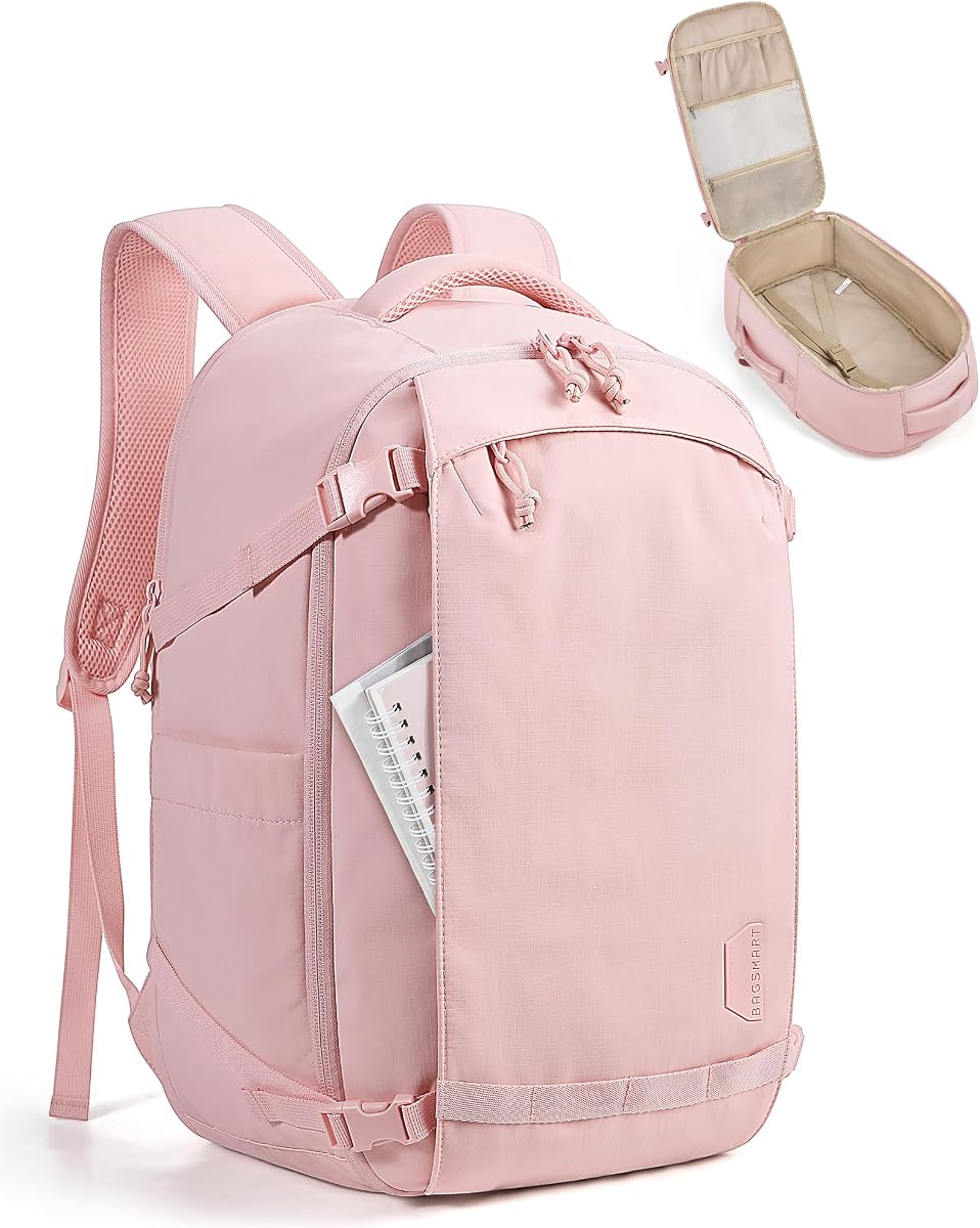 Travel Backpack for Women, 15.6 Inch Carry On Bag, PInk | TSA approved personal item fit for flights. Water resistant weekender daypack ideal for travel, business, and daily use.