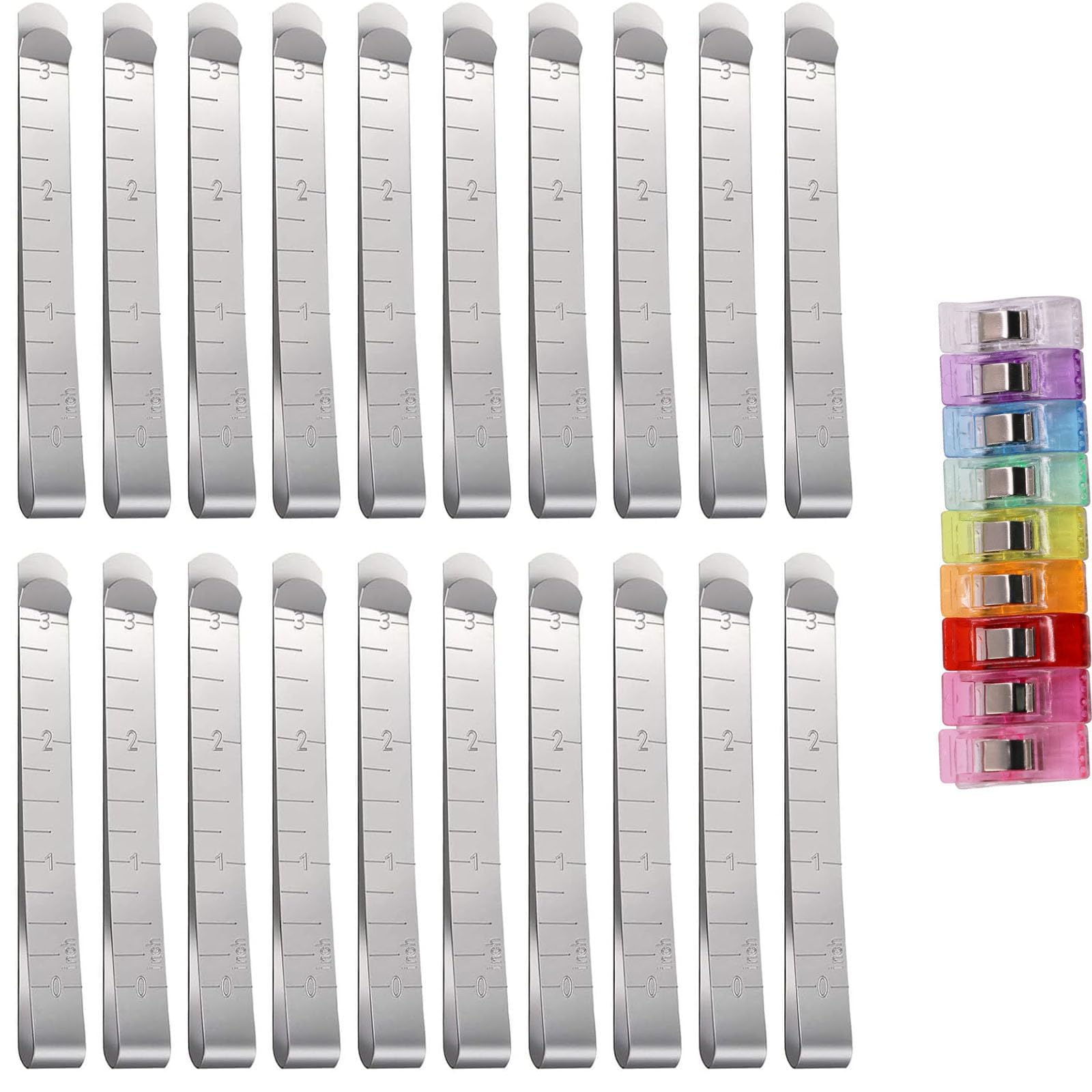 Gqunit 20 Pcs Stainless Steel Hemming Clips,3 Inch Measurement Ruler Sewing Supplies,Metal Hem Clips Metal Hem Sewing Tool Hem Marker Tool For Fabric Clips Measurement Ruler