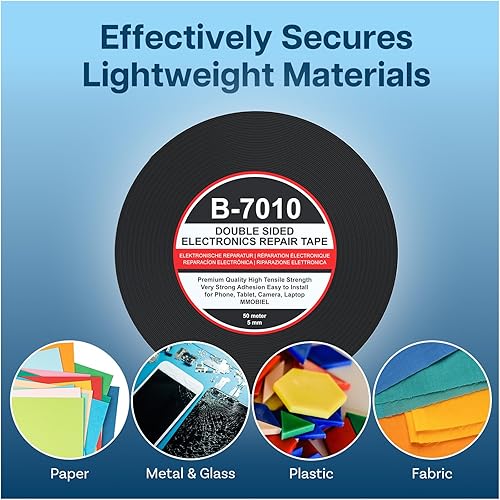 Miniatura 6 de MMOBIEL Cinta adhesiva de doble cara 5mm 50m (164 pies) Negra Ultra Fuerte Cinta de montaje para reparación de pantalla LCD, Smartphone, Tablet