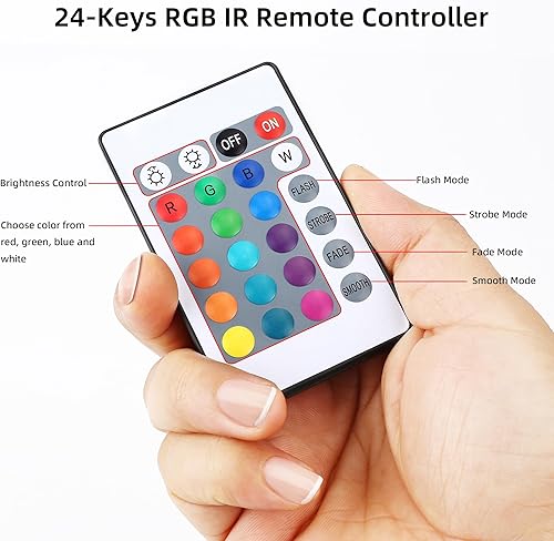 Miniatura 4 de RGBZONE Controlador LED RGB USB de 5 V, control remoto inalámbrico IR de 24 teclas, controlador LED de 4 pines de 3.3 ft, controlador LED 5050 2835