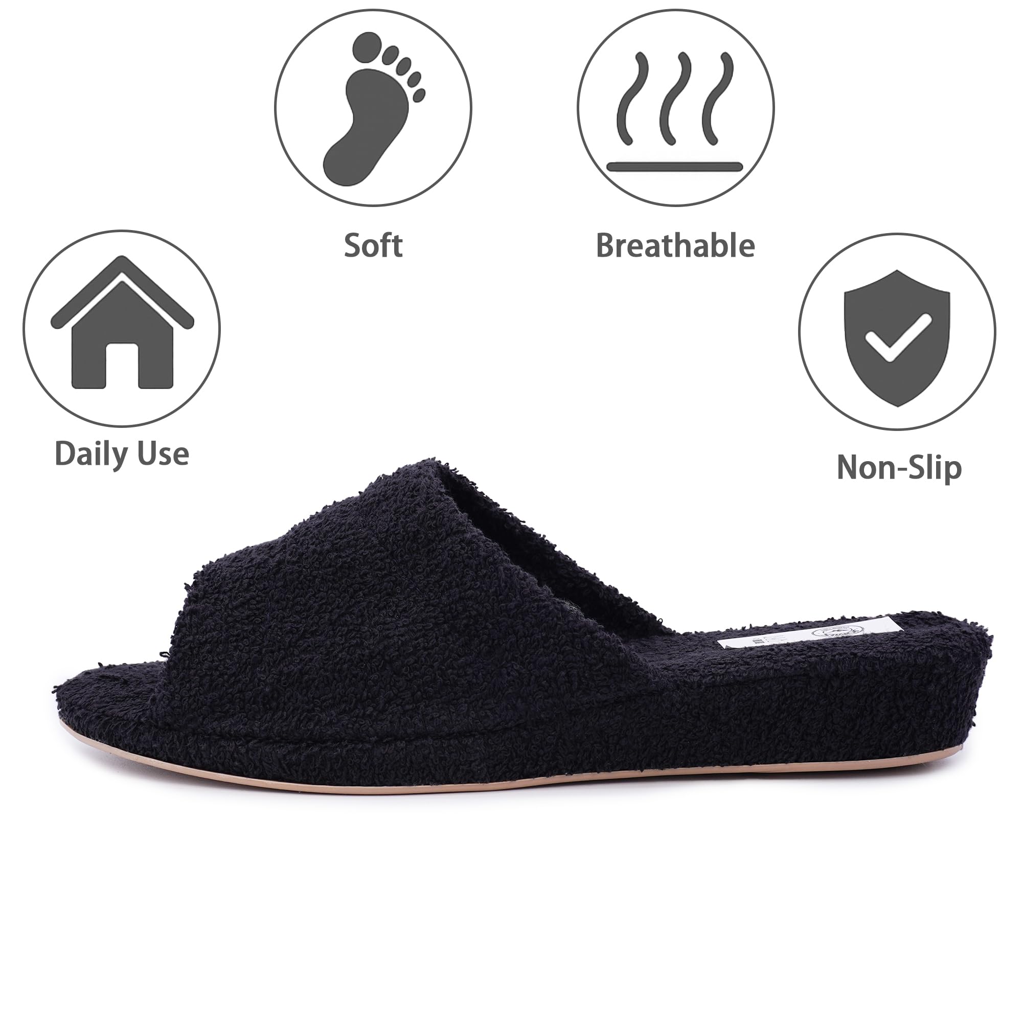 JOMIX Zapatillas Casa Mujer Rizo con Cuña Pantuflas de Toalla Abiertas Ligeras y Cómodas Plantilla Acolchada Suela Antideslizante Lavables en Lavadora para Uso Diario