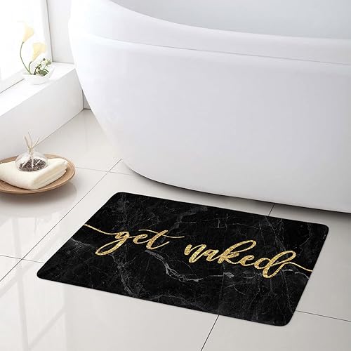 LB Tapete de baño de mármol negro, divertido tapete dorado para baño, tapete geométrico de lujo, antideslizante, espuma viscoelástica, súper