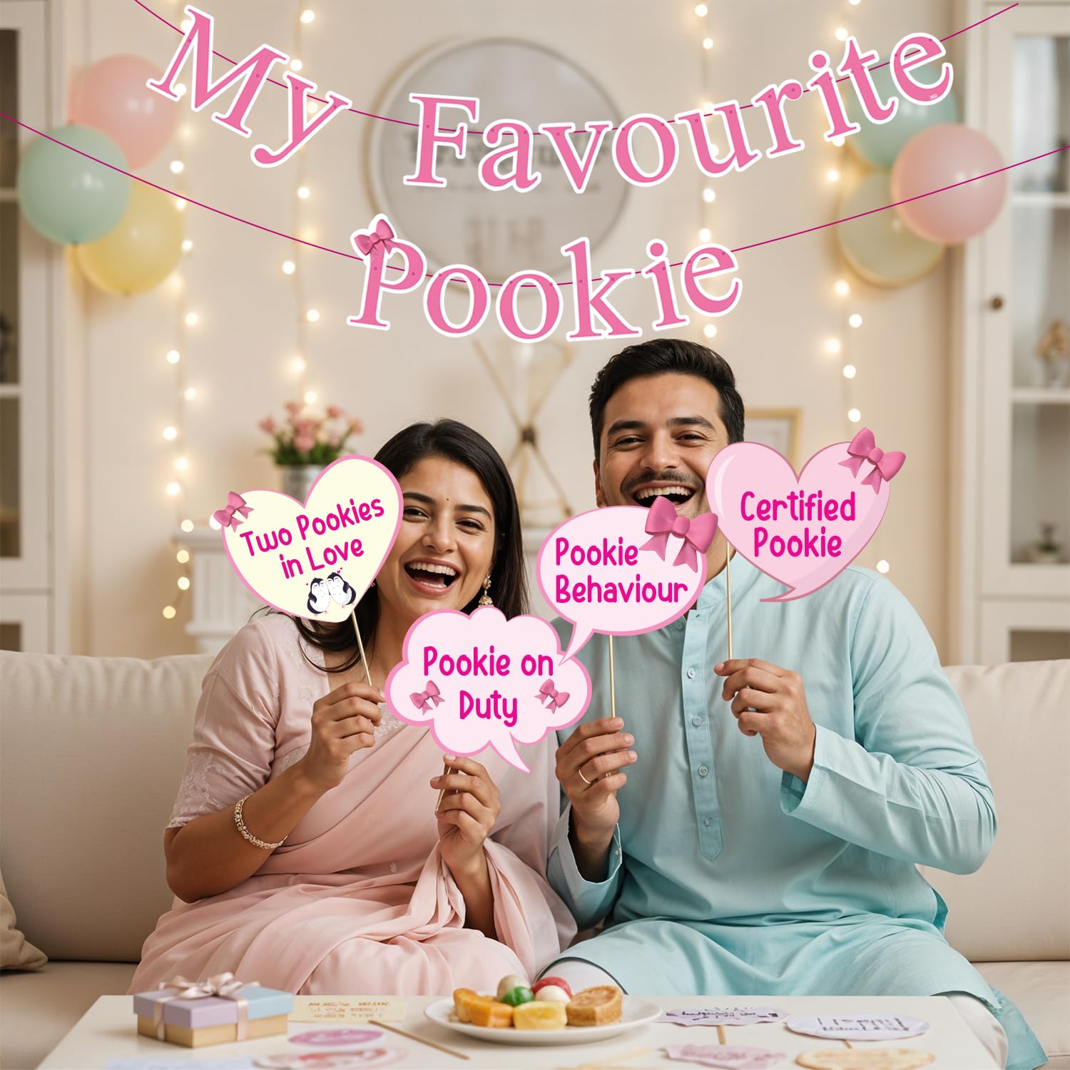 Party Propz My Favourite Pookie Decorations Set - 39 Pcs My Favourite Pookie Banner with Photobooth Props, Valentine's Day Decoration Items, Valentine Room Decoration Items (Cardstock) 1