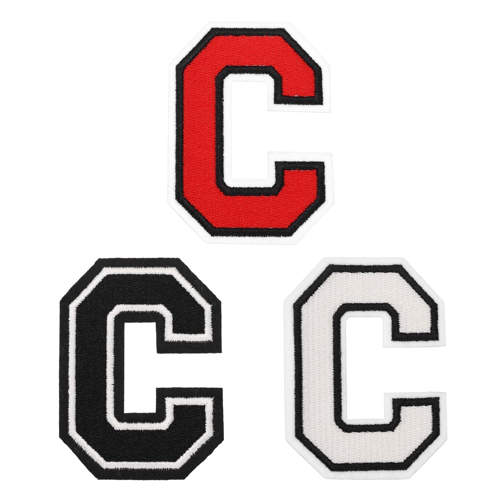 sourcing map 3 Pcs 3 Inch Iron-on Letters Patches, Letter C Embroidered Alphabet Appliques for Clothes Jacket Dress Hat Backpacks DIY Accessories, Red/White/Black