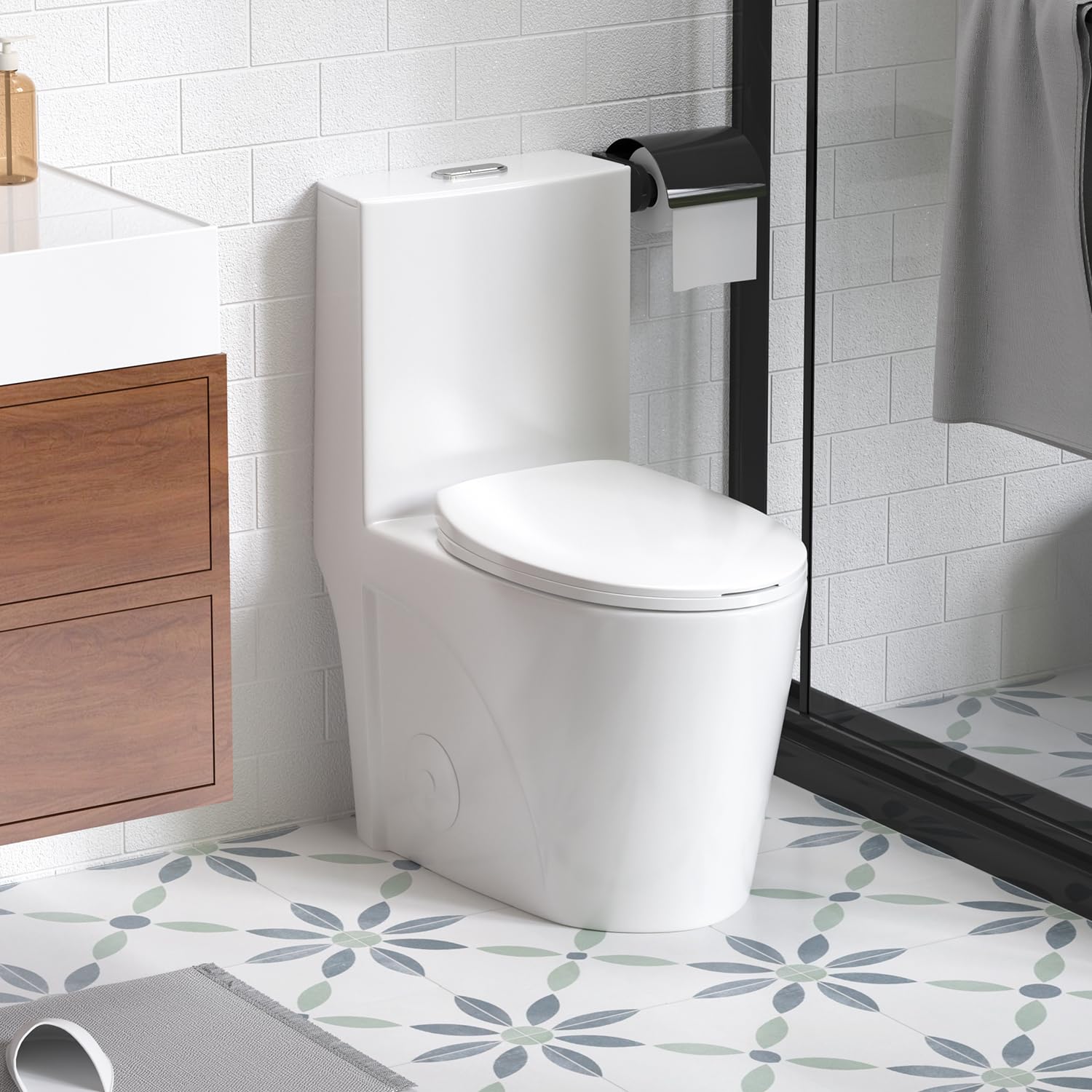 One-Piece Toilet with Siphonic S-Trap and Dual-Flush System