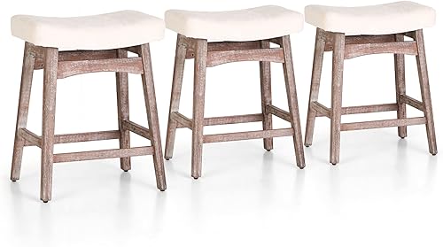 Miniatura 14 de Sophia & William Juego de 4 taburetes de bar de altura de mostrador, modernos taburetes de bar de piel sintética sin respaldo con patas de madera