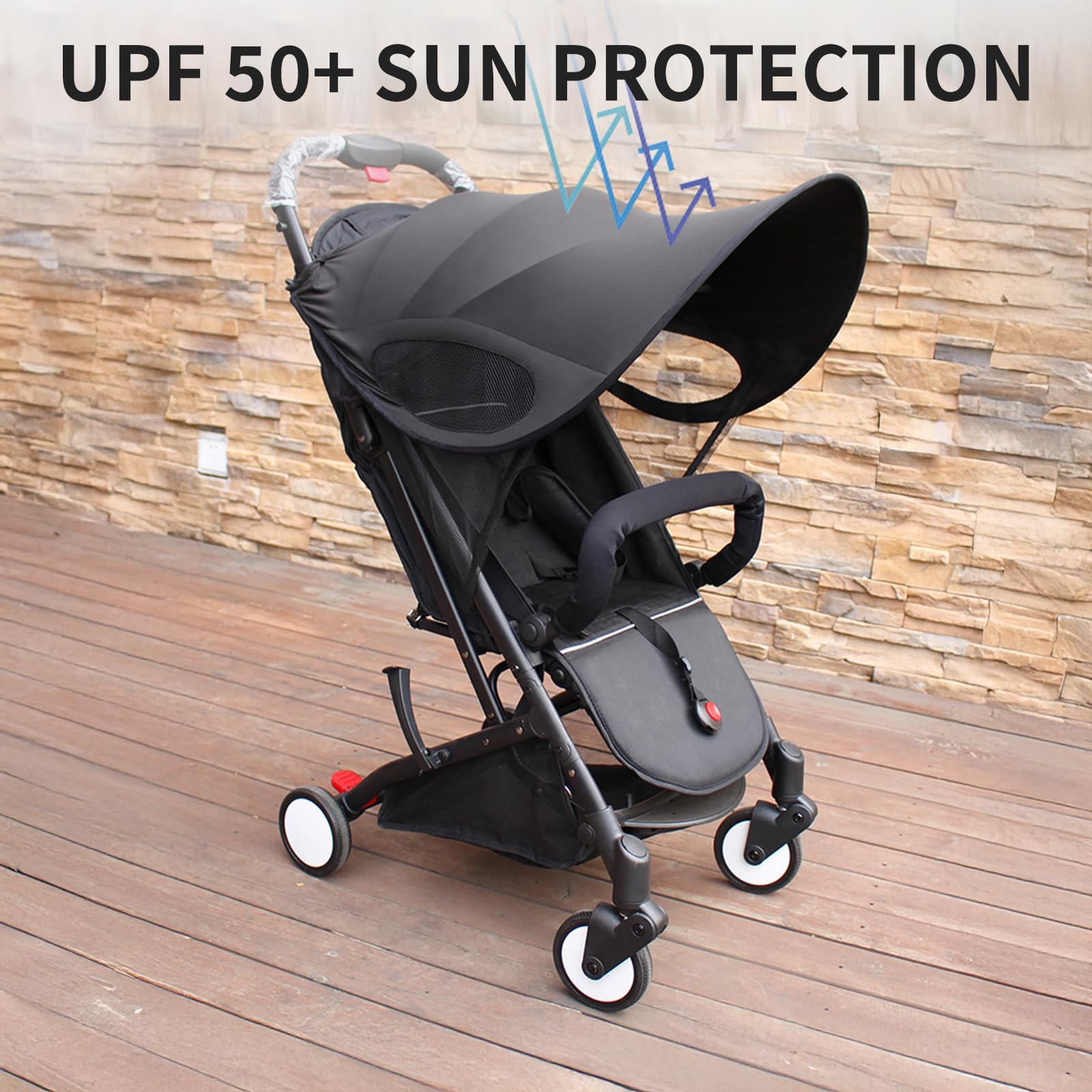 UPF50+Parasole universale per carrozzina e carrozzina, impermeabile, con finestra di visualizzazione, pieghevole, regolabile, per bambini, parasole anti-UV