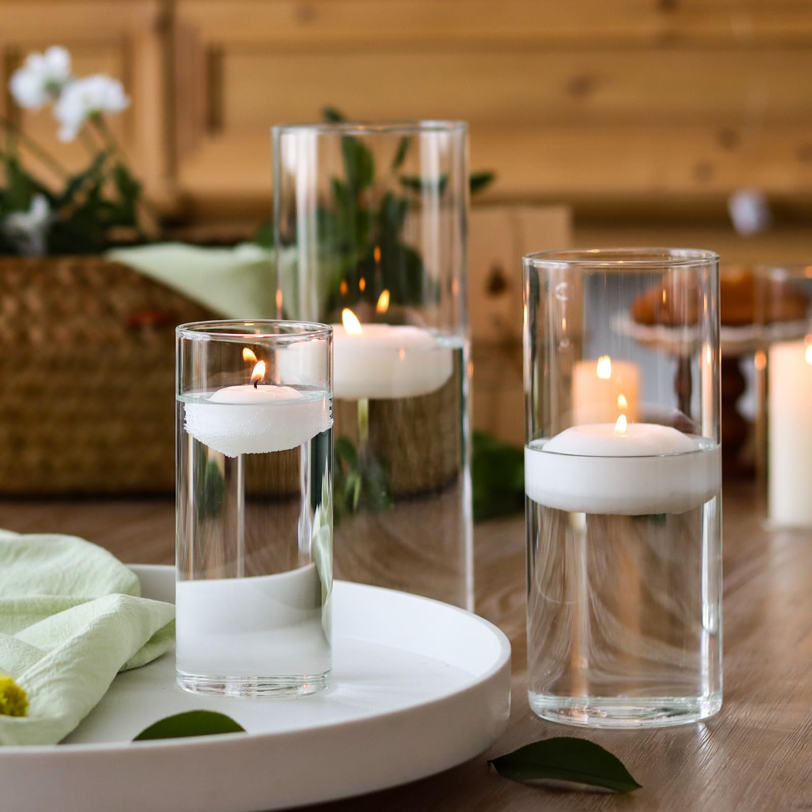 Blumenvase Glas 12er Set, 25cm 20cm 15cm Säule Votivkerze schwimmende Kerzenhalter, Klarglasvase für Hochzeit Party Home Dekorationen