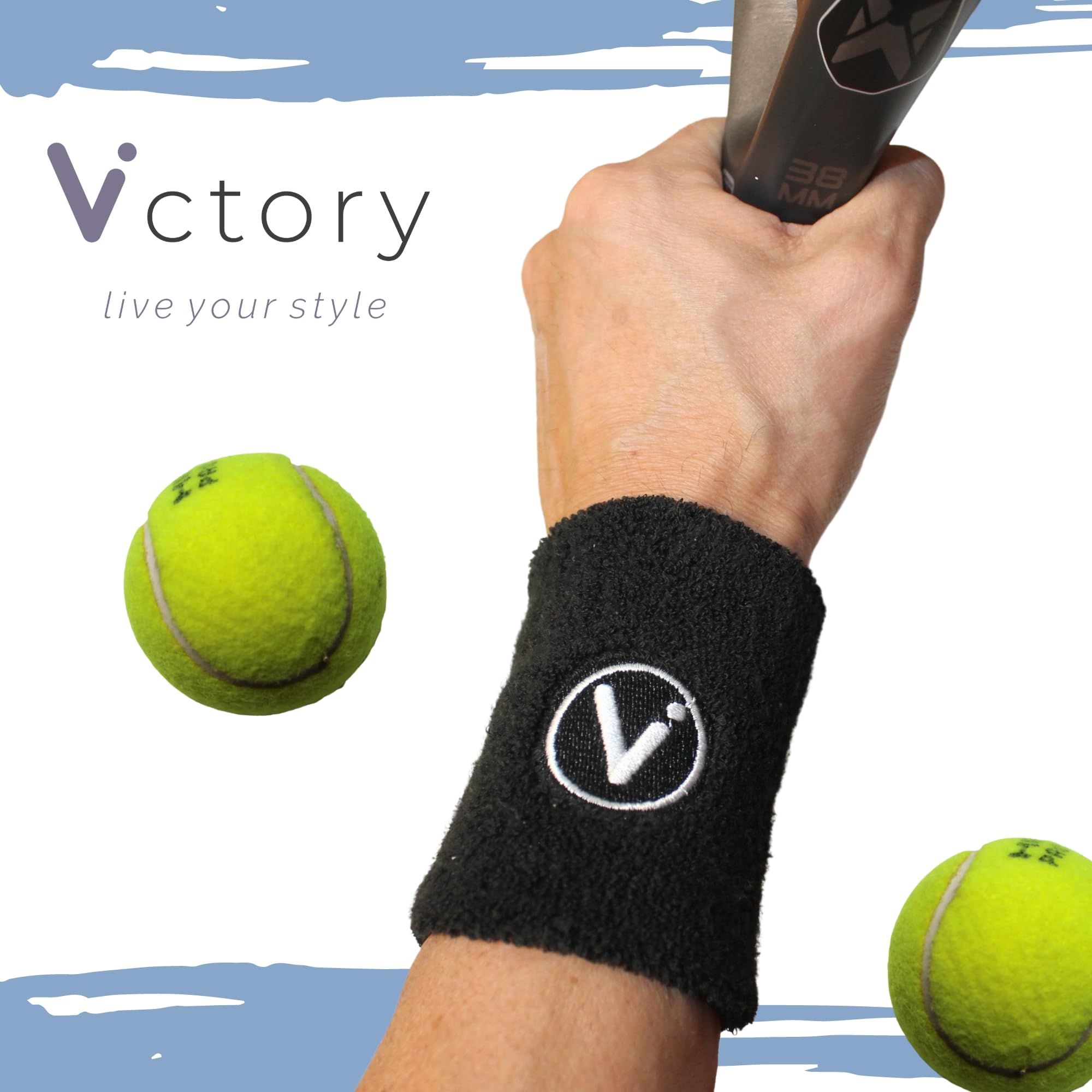Polsini Sportivi Assorbenti Victory - 2 Pezzi 8x10cm In Cotone Per Tennis, Palestra, Basket | Unisex | Lavabili
