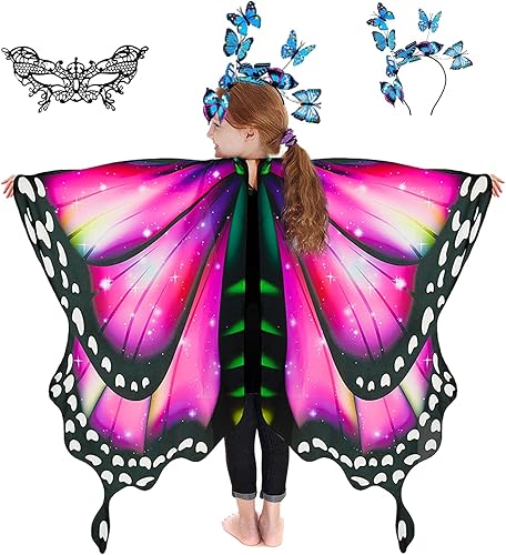 Miniatura 1 de Alas de mariposa para niñas, disfraz de mariposa para fiesta de Halloween, alas de hadas con máscara y diadema de antenas
