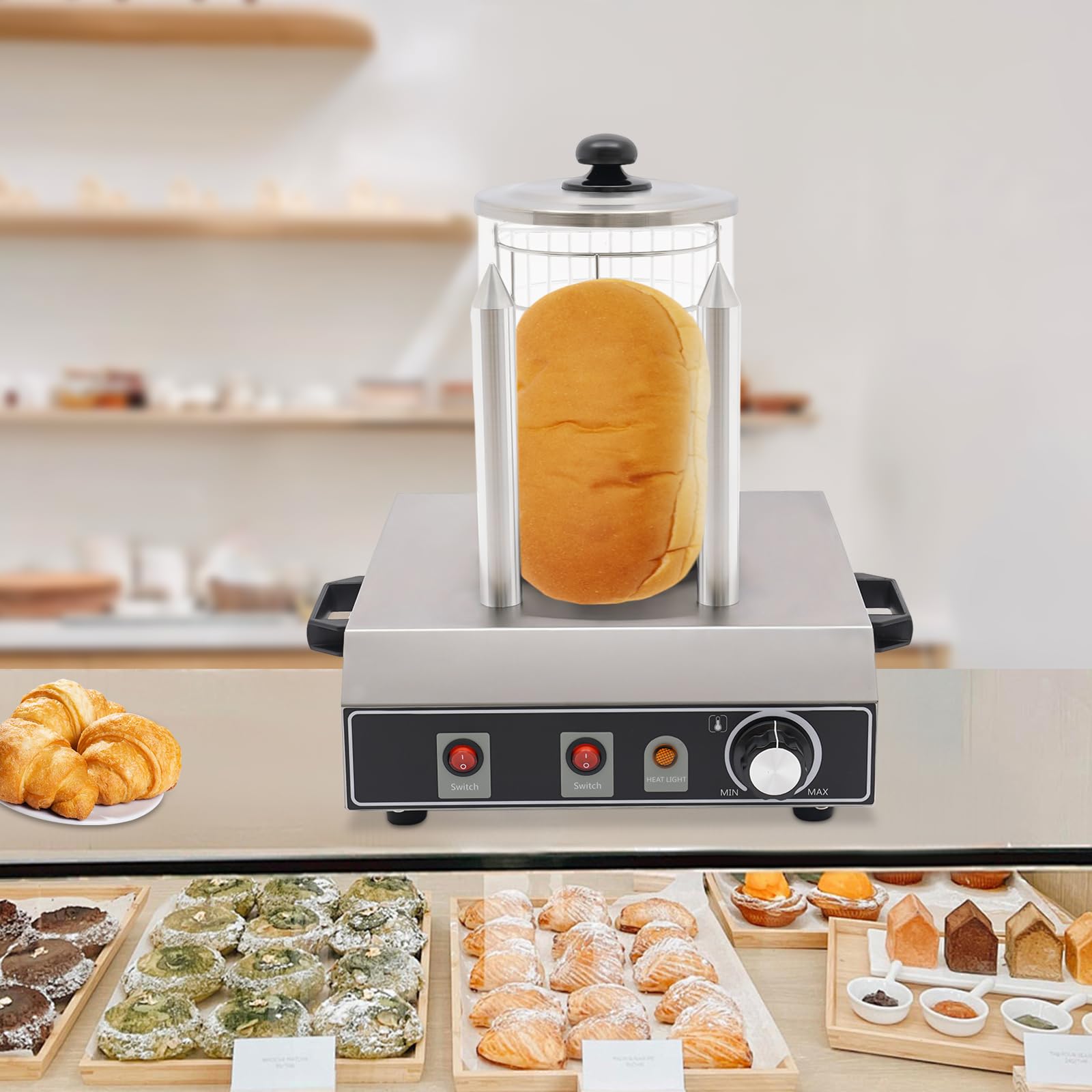 Hot Dog pojemnik na parę, 422 W, z 2 podgrzewanymi szpikulcami, podgrzewacz kiełbasek, podgrzewacz kiełbasek do restauracji, dań na przekąski, wózek z przekąskami