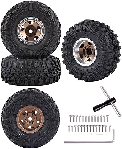 Neumáticos de aluminio Beadlock RC de 1.0 pulgadas para camiones RC 118 124 TRX4M, SCX24, FCX24 RC Crawler, ruedas RC Hops Up (4 piezas doradas)