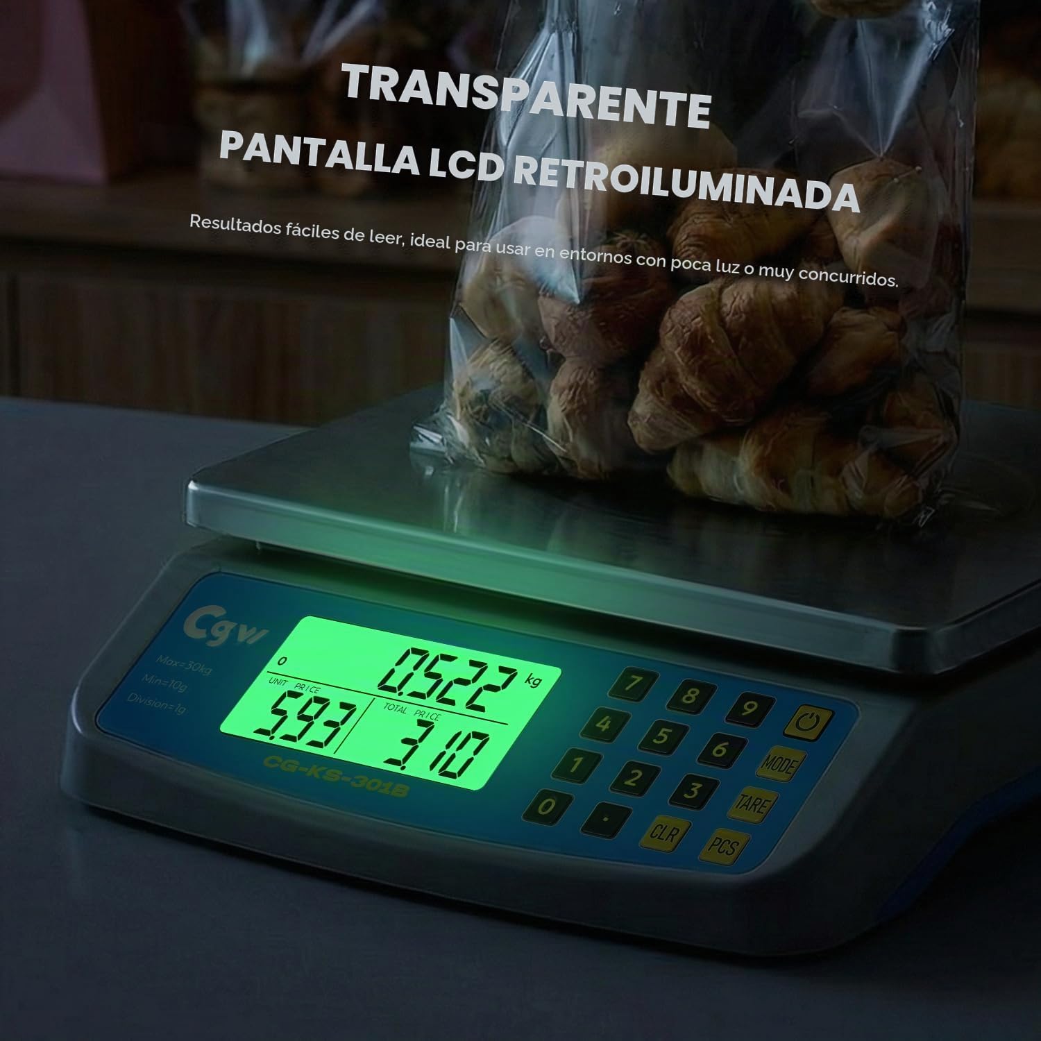 CGOLDENWALL Báscula de Cocina Profesional 30kg/1g - Balanza Alimentos Digital con Plataforma de Acero Inoxidable, Pantalla LCD, Conversión KG/LB/OZ y Doble Alimentación, para Tienda, Panadería y Hogar
