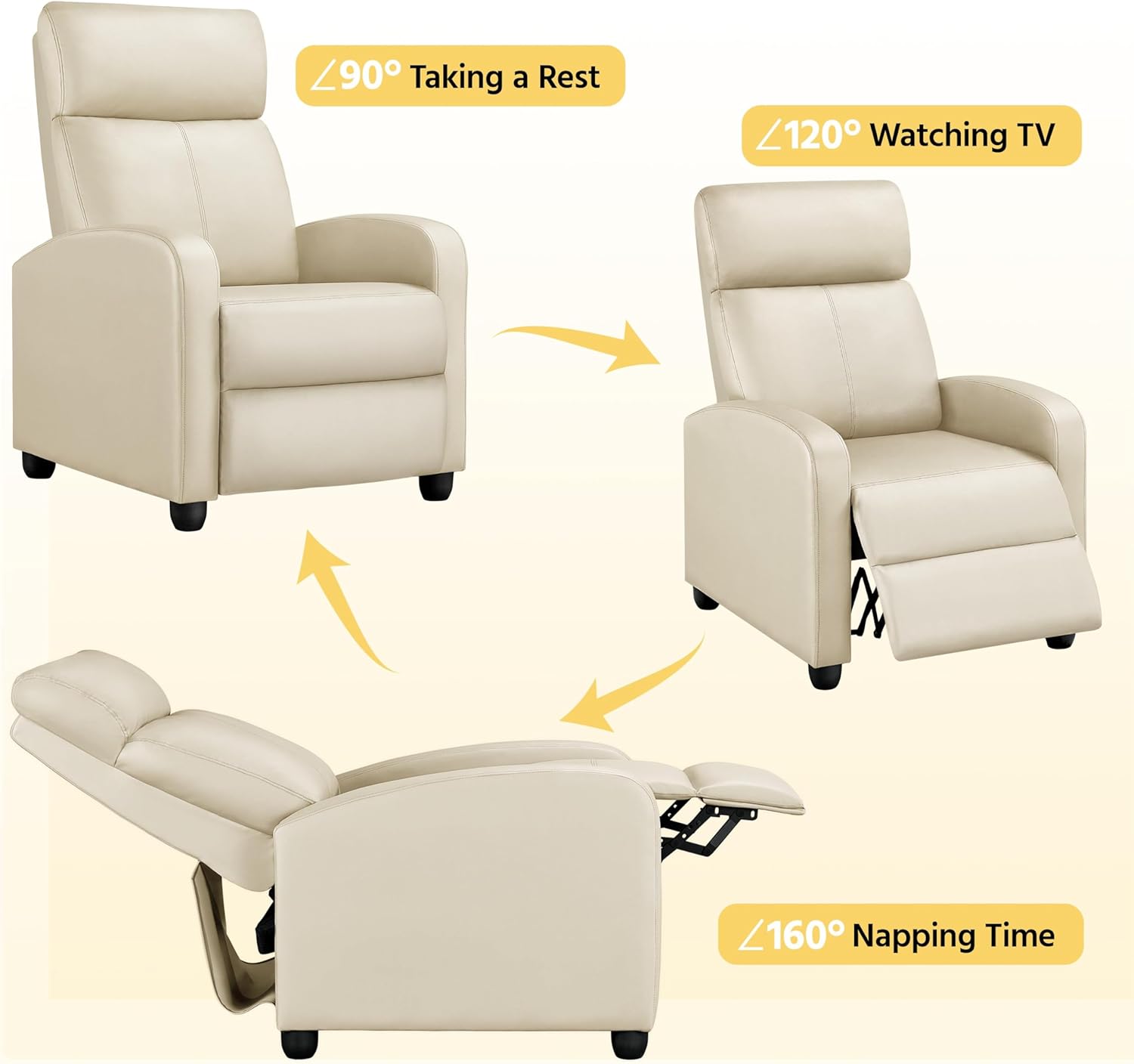 Topeakmart Single Recliner Chair Padded Seat PU Leather Recreation Room Sofa Reclin Home Theater Chair (Beige)