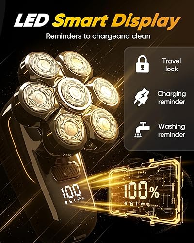 Miniatura 5 de Afeitadora de cabeza para hombres calvos, afeitadora flotante 7D de cabeza calva 5 en 1, maquinilla de afeitar eléctrica húmedaseca con pantalla