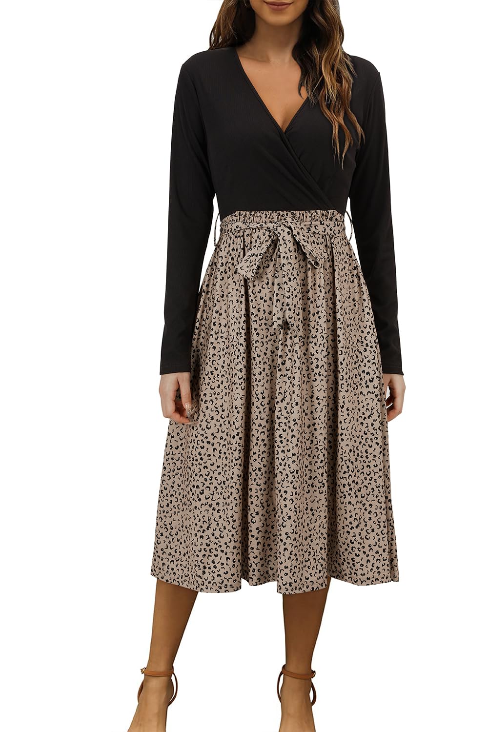 Ouges Womens Fall Dress 2024 Long Sleeve V Neck Ribbed