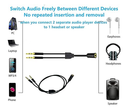 Miniatura 3 de Divisor de audio para auriculares de 0.138 in hembra a 2 macho dual de 0.138 in TRS Y cable divisor chapado en oro para Smartphone PC Mp3/4