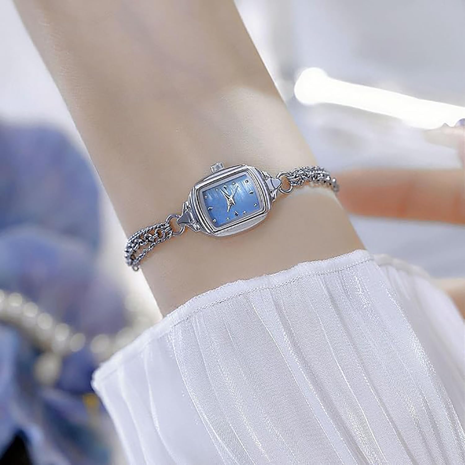 ADSBIAOYE Womens Dainty Rectangle Ultra Thin Waterproof Quartz Watch Ladies Dress Elegant Analog Bracelet Watch - Image 2