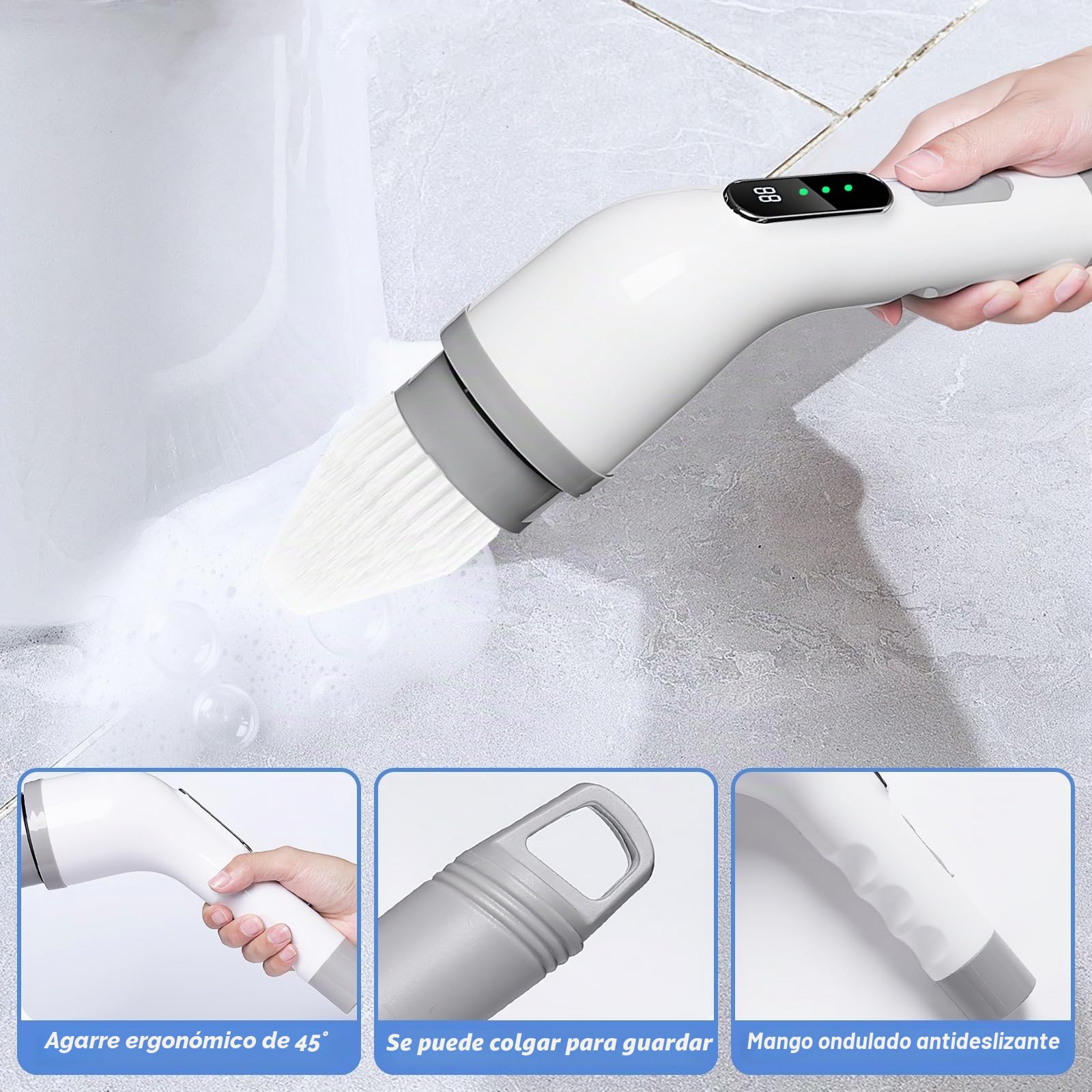 Cepillo Electrico Limpieza hogar, 9 en 1 Cepillo Limpieza Electrico, Gran Potencia con 3 Velocidades Ajustables, Electric Cleaning Brush para Baño, Suelo, Cocina, Coche, Azulejos