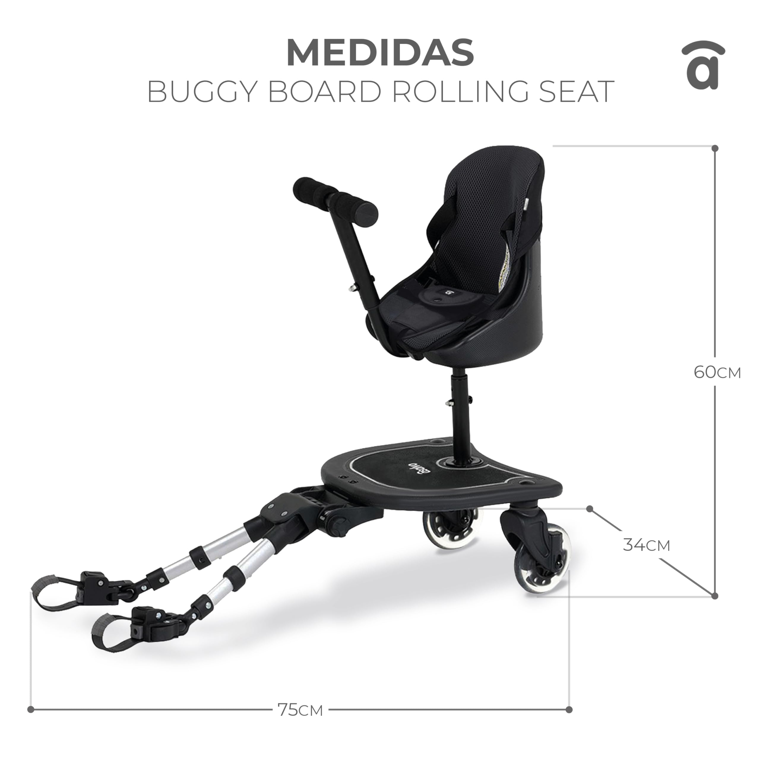 Asalvo Buggy Board - Monopattino con sedile per passeggino, passeggino, passeggino, passeggino, passeggino, universale, Buggy Board per il secondo bambino, accessorio per bambini da 1 a 7 anni (25 kg)