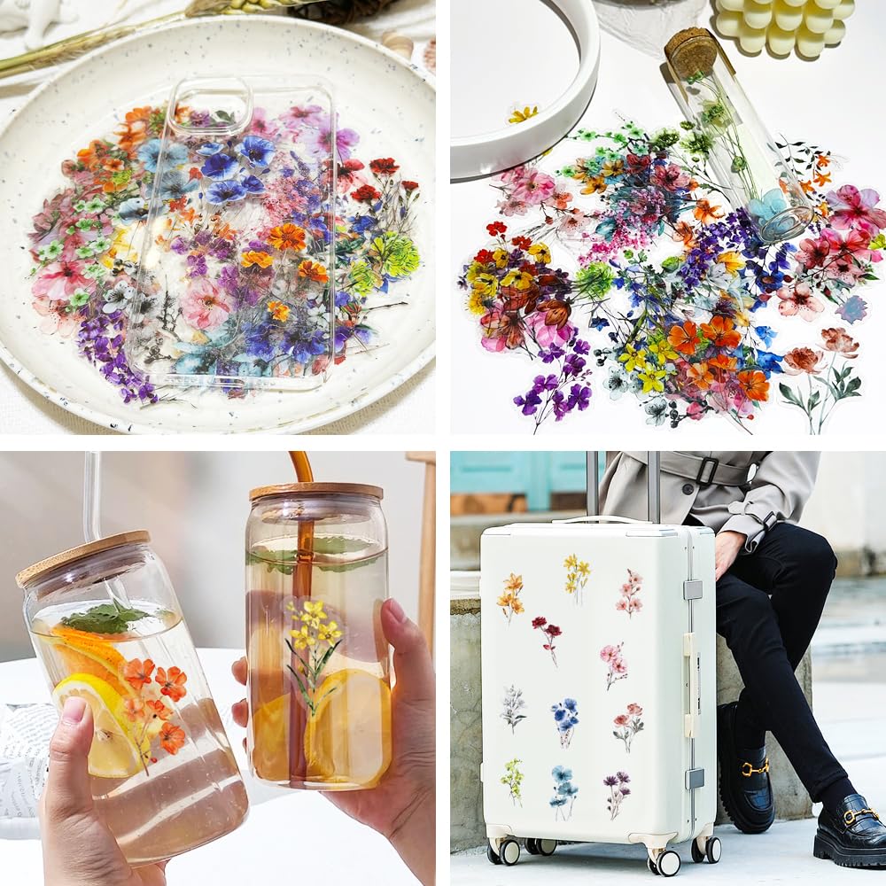 HMCEY 100 Piezas Pegatinas Flores Transparentes,Stickers Scrapbooking Flores,Journaling Stickers Aesthetic Bullet Journal,Pegatinas Decorativas Album Fotos para Planificador, Calendario, Cuadernos — view 7