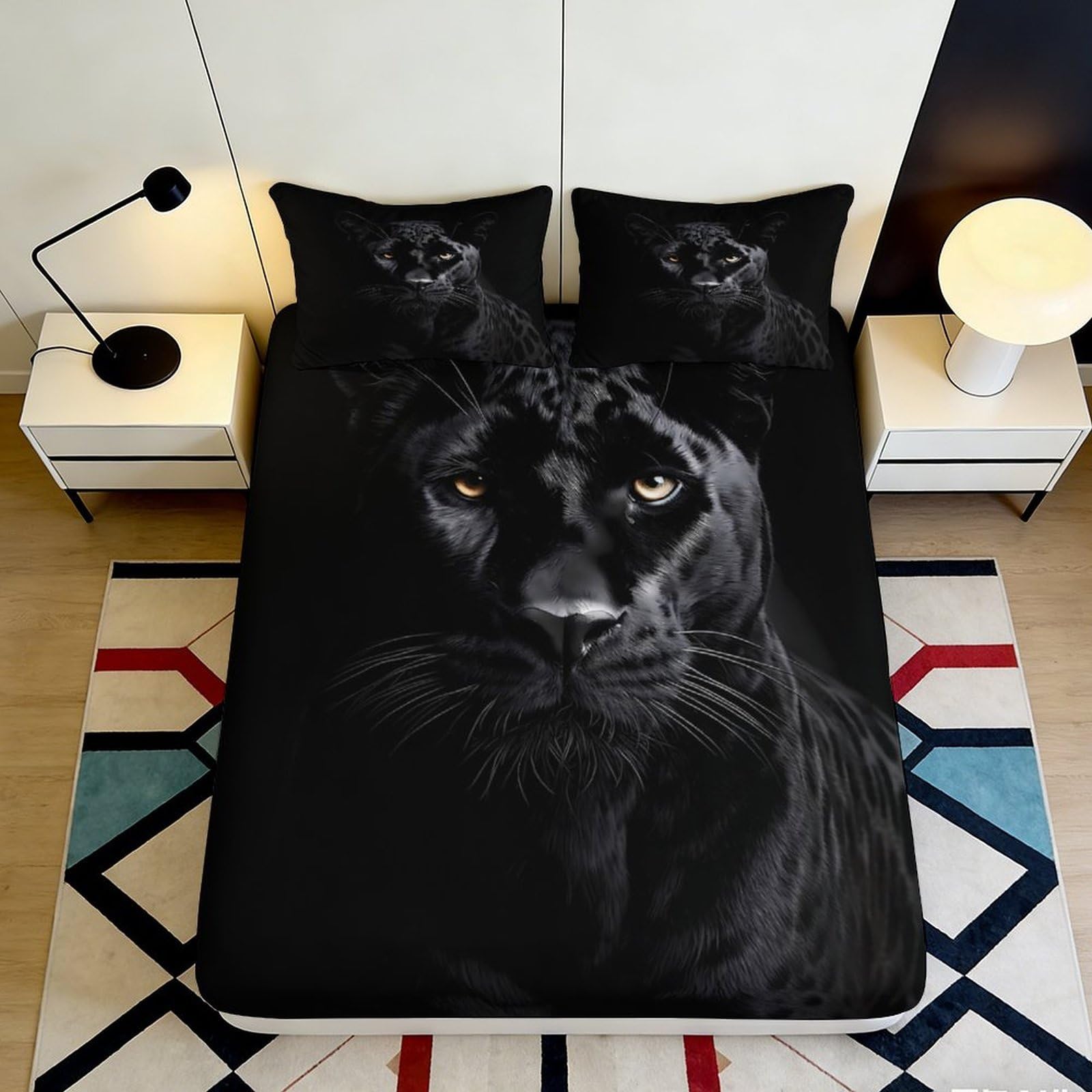 3D Printed Black Panther Fitted Sheet Microfiber Soft Bedroom Decor Wild Cat Mattress Cover for Home Dorm 90x200x25cm